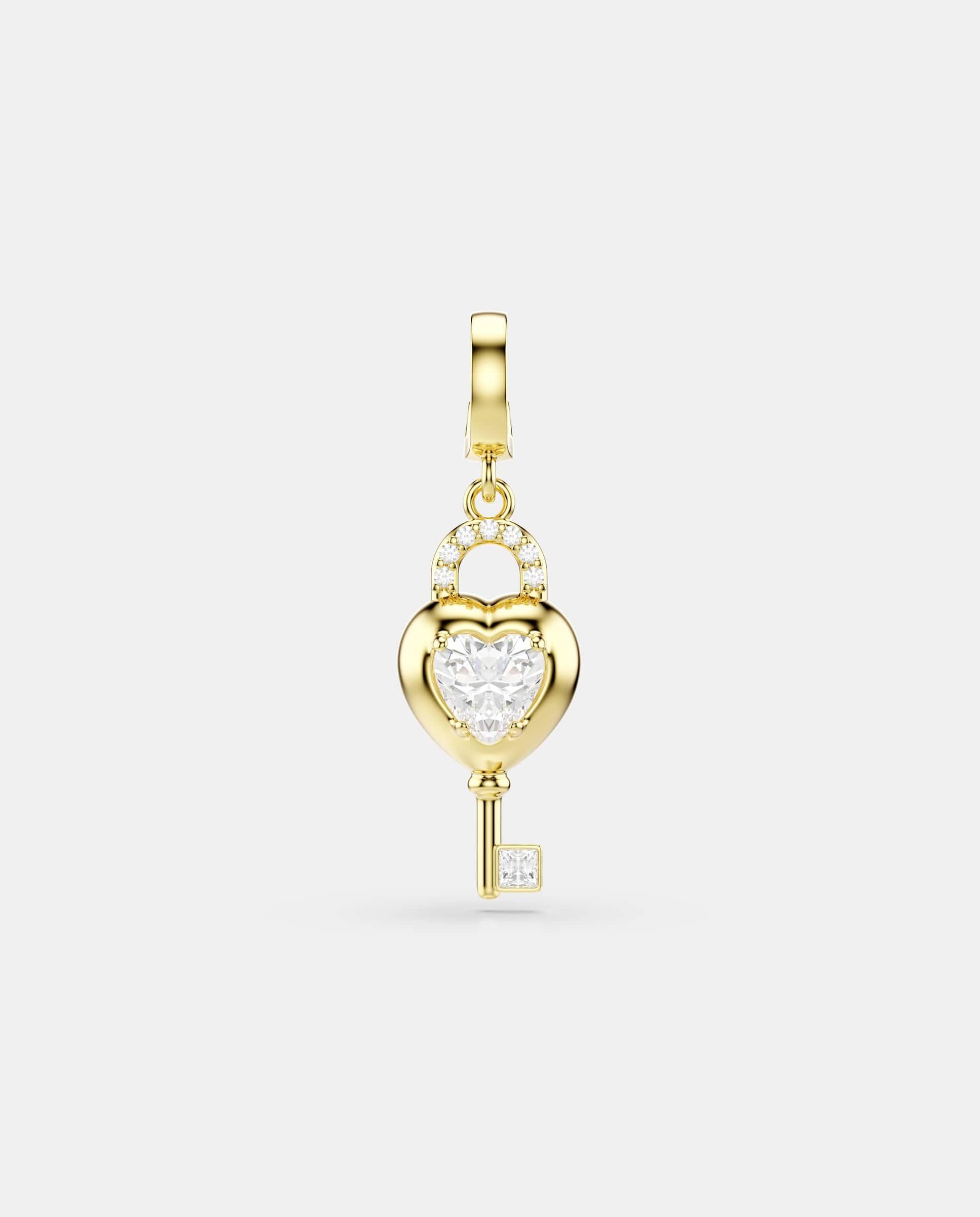 Charm idyllia en forma de llave corazón con cristal bañado en oro - Swarovski - Blanco Blanco-1
