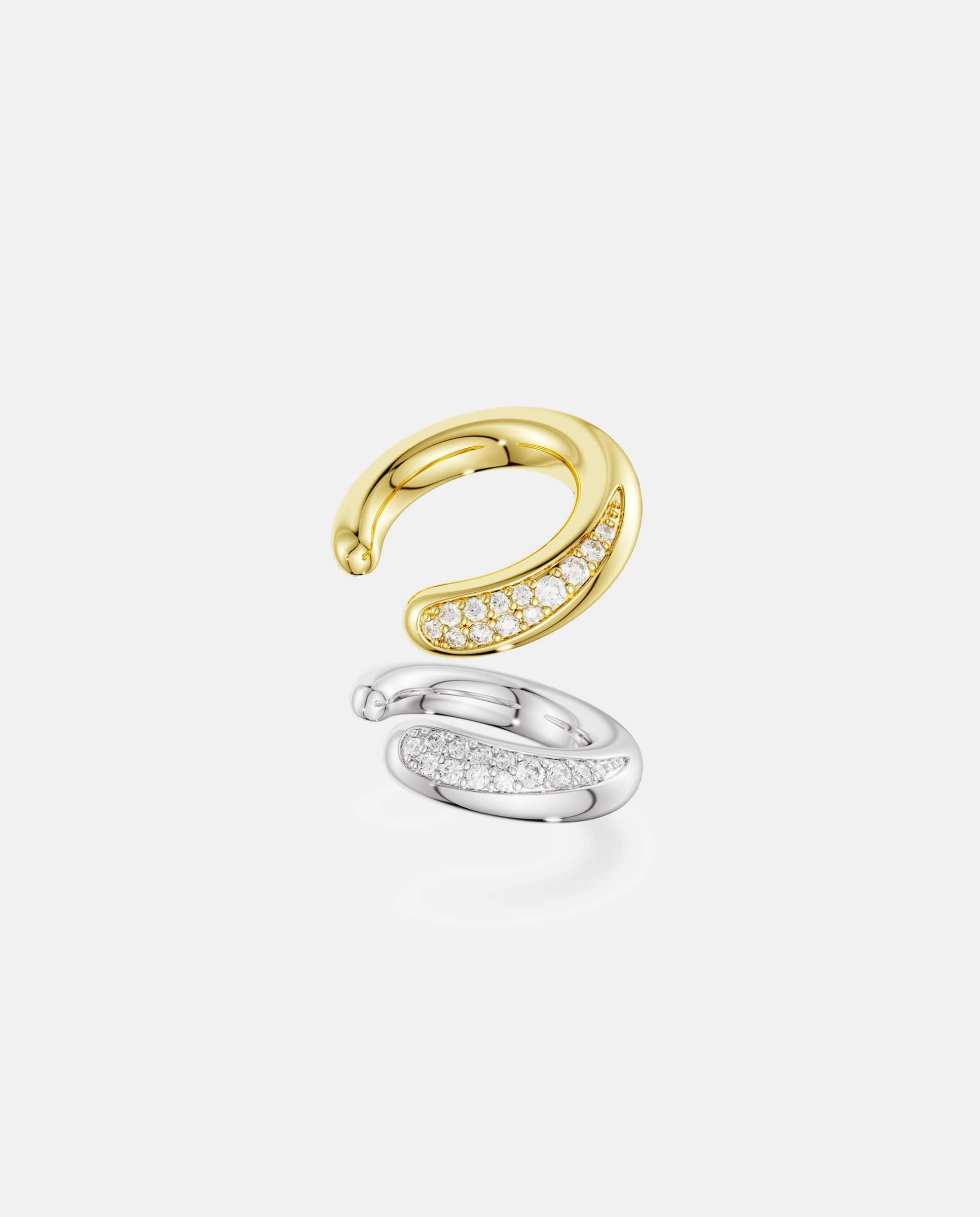 Imagen 2 de Pendiente individual ear cuff classica de plata de ley acabado en oro de 18 quilates - Swarovski - Blanco Blanco