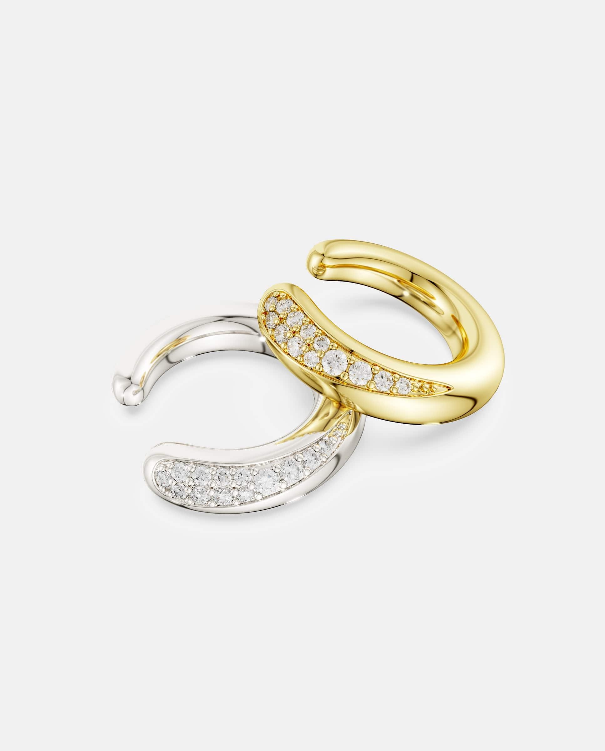 Imagen 3 de Pendiente individual ear cuff classica de plata de ley acabado en oro de 18 quilates - Swarovski - Blanco Blanco