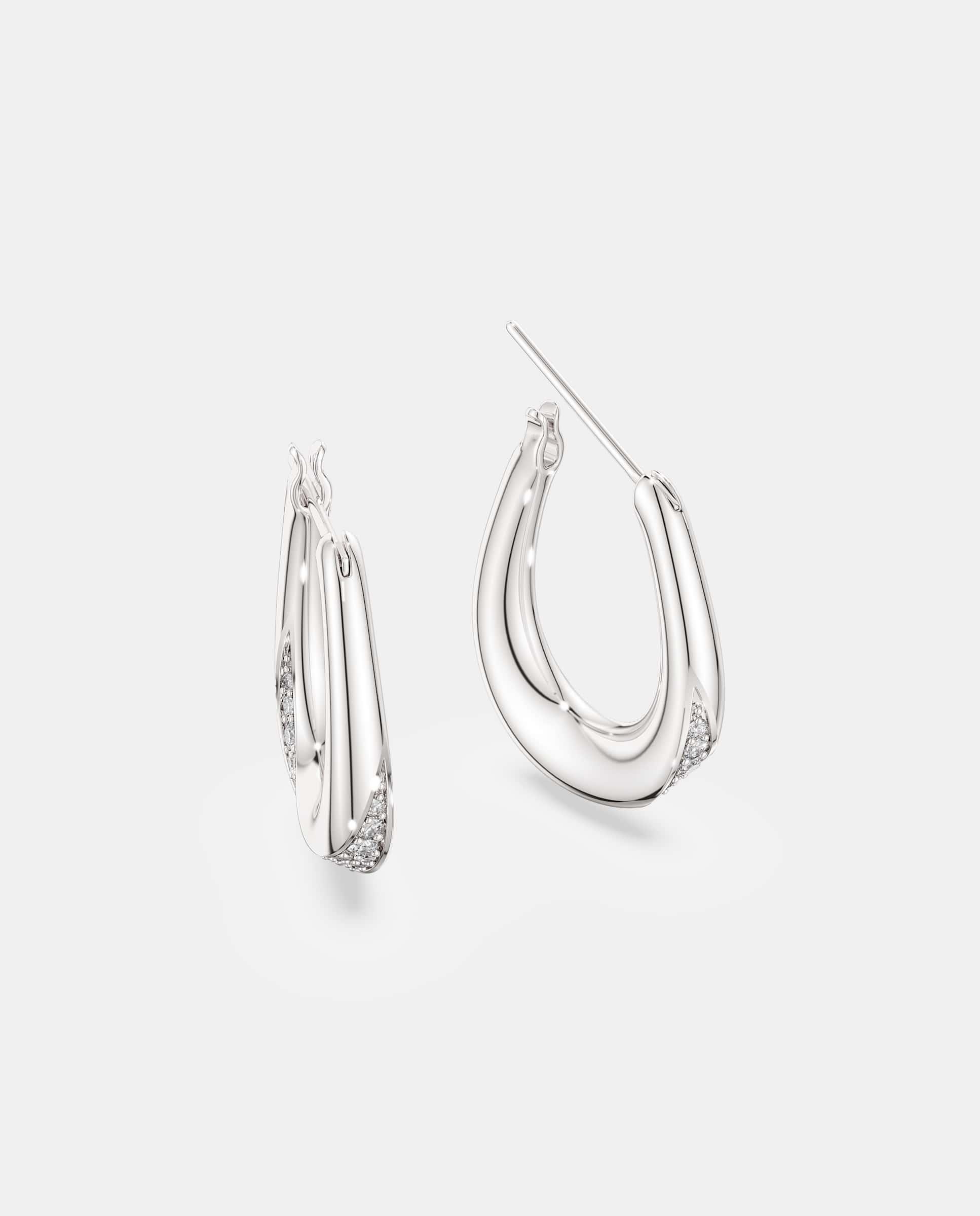 Pendientes de aro classica en talla redonda y plata de ley - Swarovski - Blanco Blanco-3