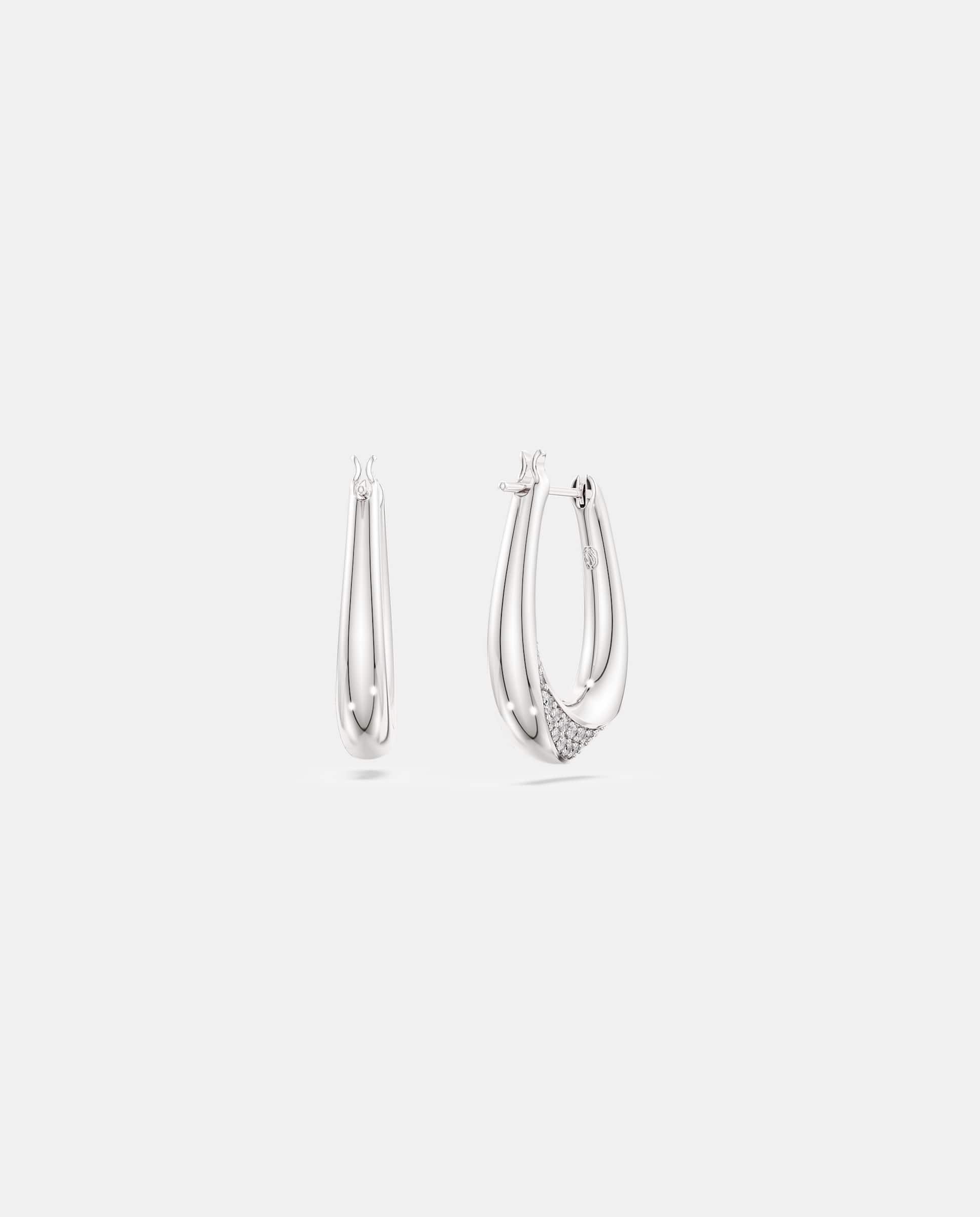 Pendientes de aro classica en talla redonda y plata de ley - Swarovski - Blanco Blanco-4