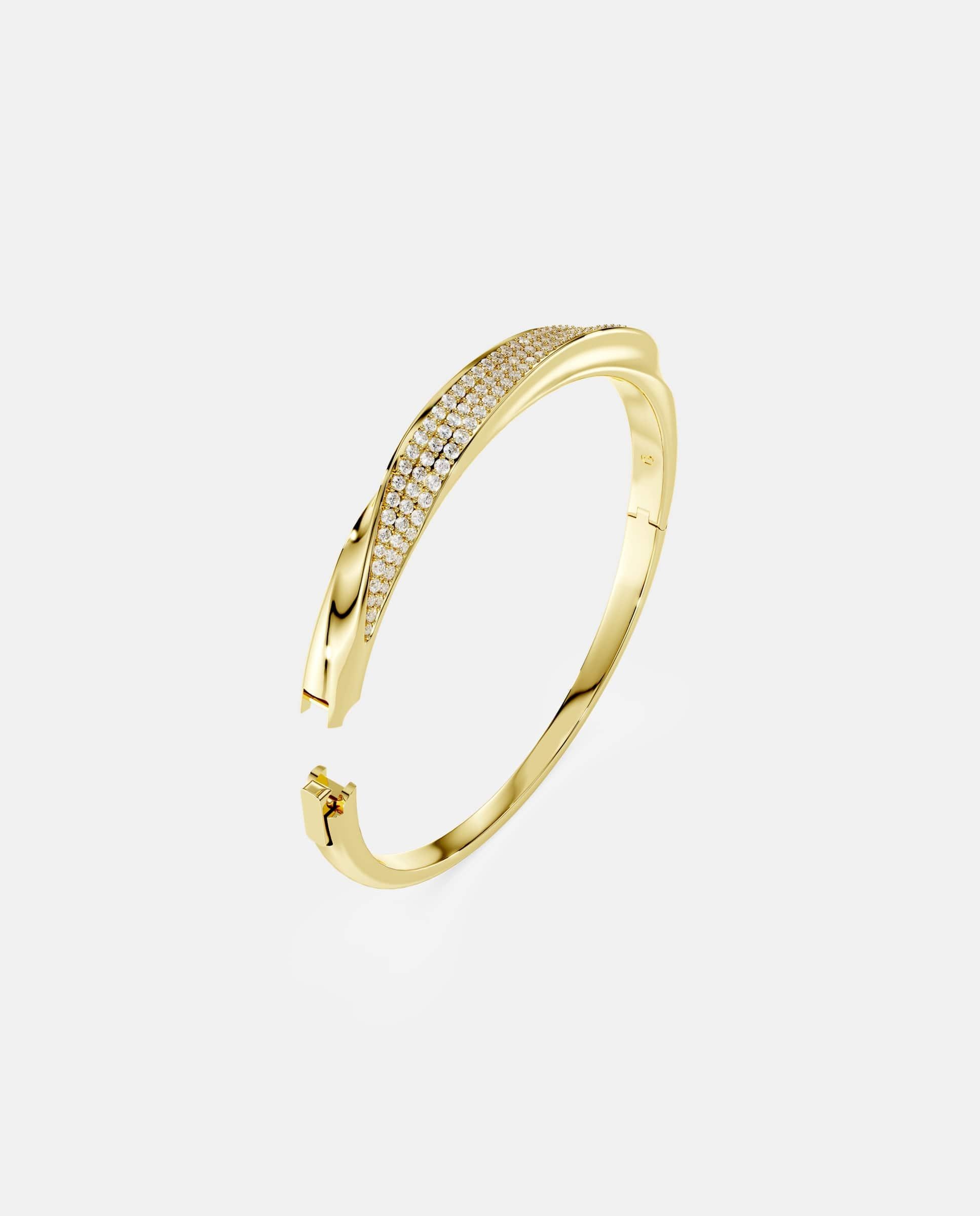 Imagen 3 de Brazalete classica de plata de ley acabado en oro de 18 quilates - Swarovski - Blanco Blanco