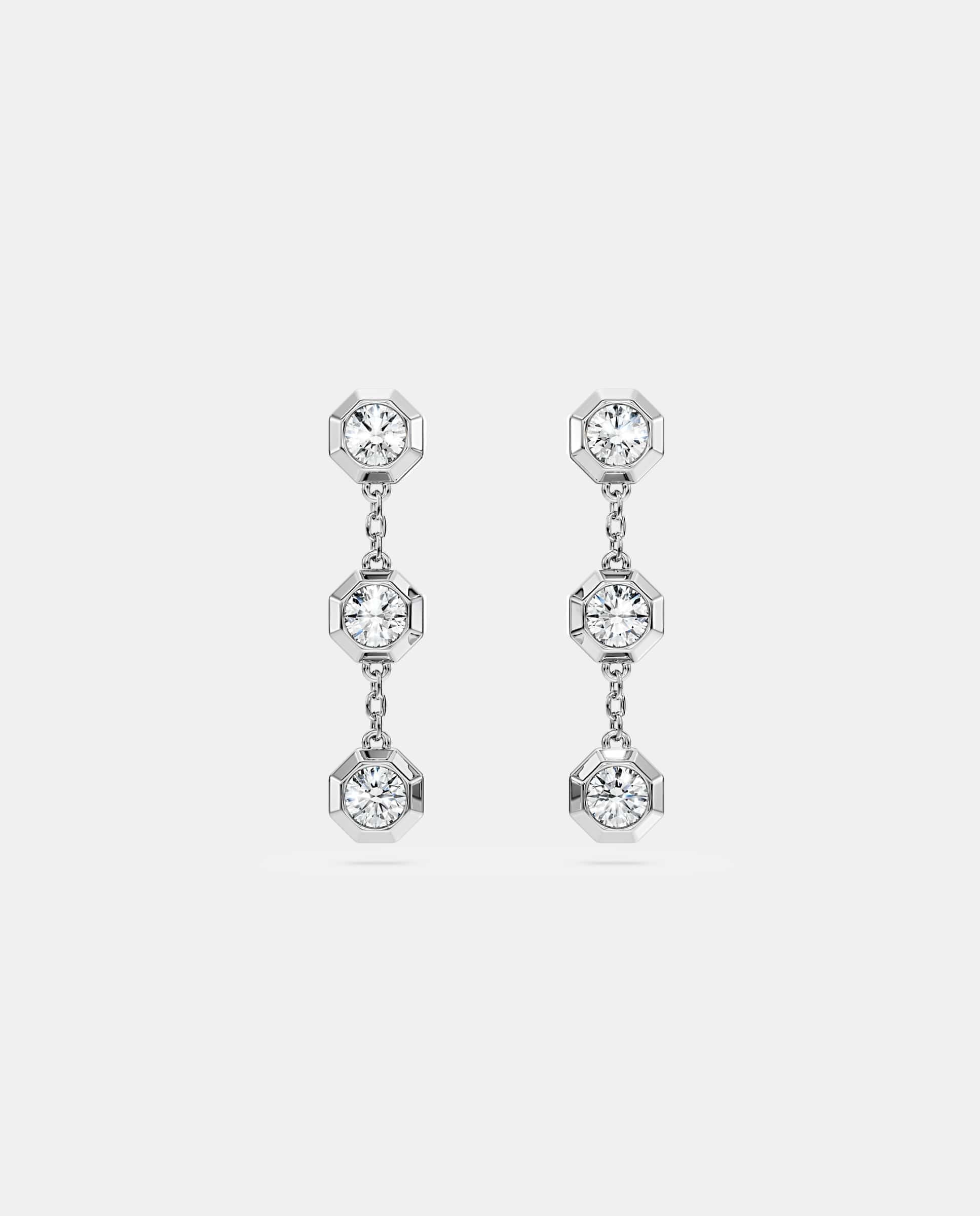 Pendientes en cascada de plata de ley - Swarovski - Blanco Blanco-1