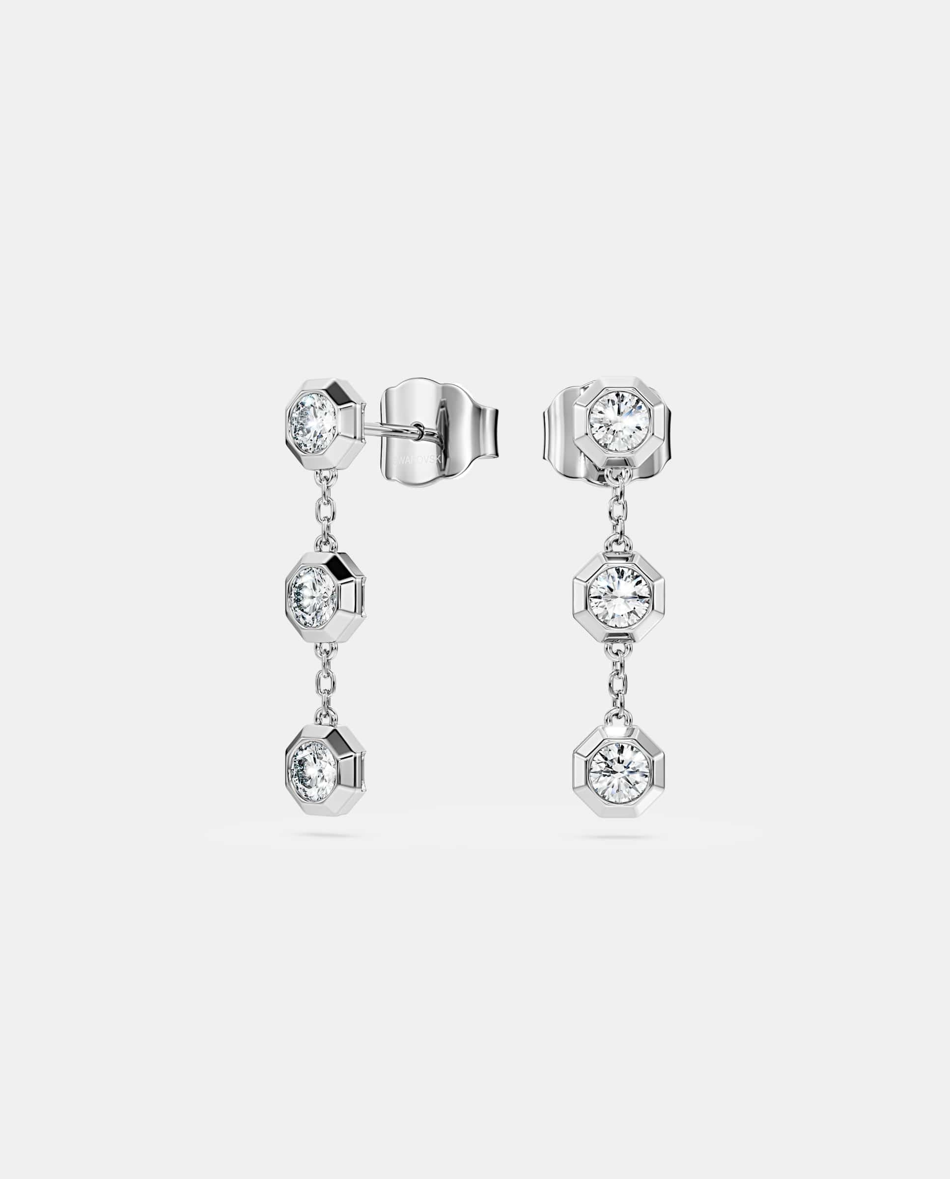 Pendientes en cascada de plata de ley - Swarovski - Blanco Blanco-2