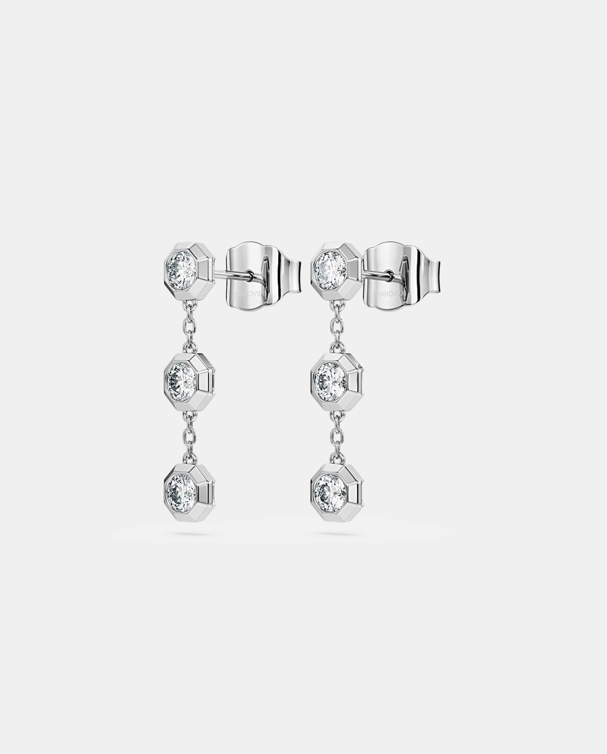 Pendientes en cascada de plata de ley - Swarovski - Blanco Blanco-3