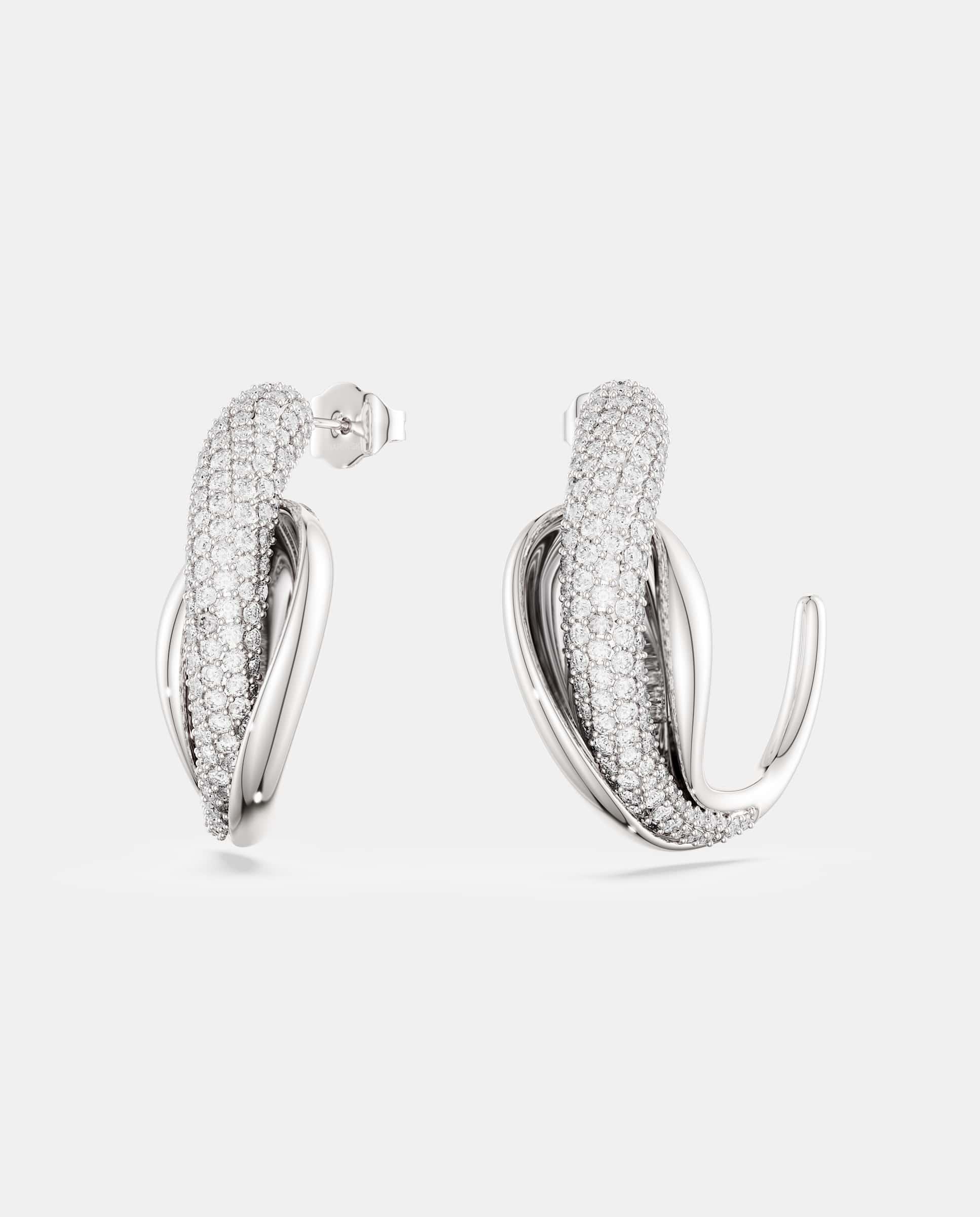 Pendientes de aro classica con cirstales en plata de ley - Swarovski - Blanco Blanco-2