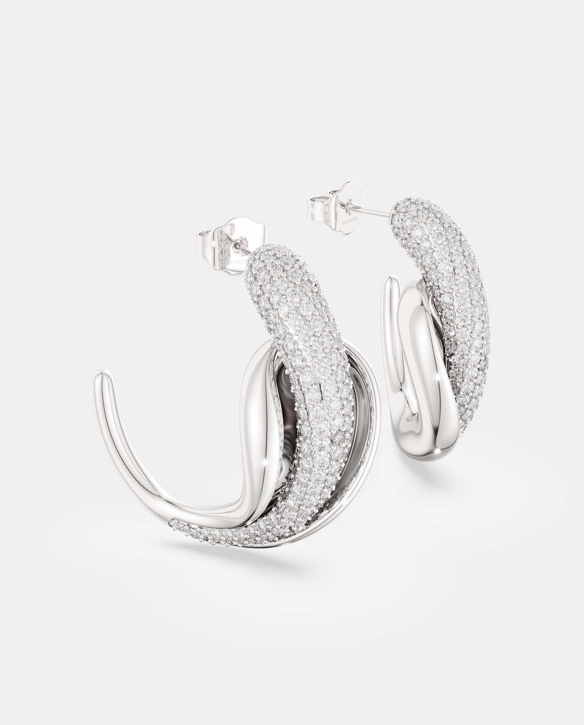 Pendientes de aro classica con cirstales en plata de ley - Swarovski - Blanco Blanco-3