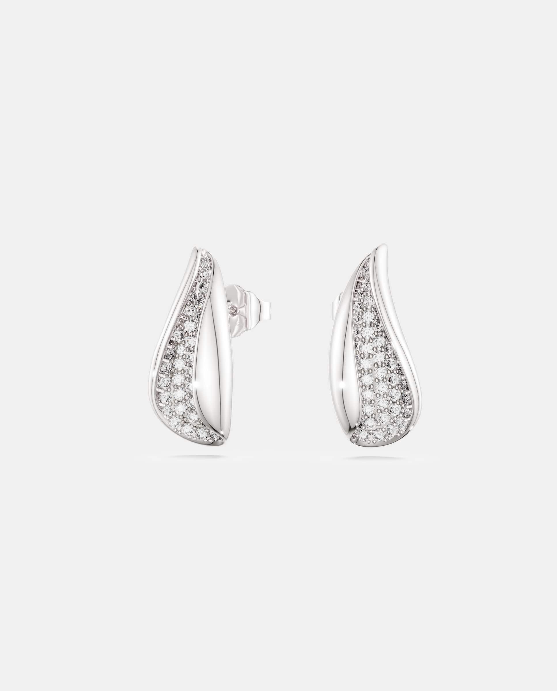Pendientes classica de gota de plata de ley Blanco Swarovski Blanco-2