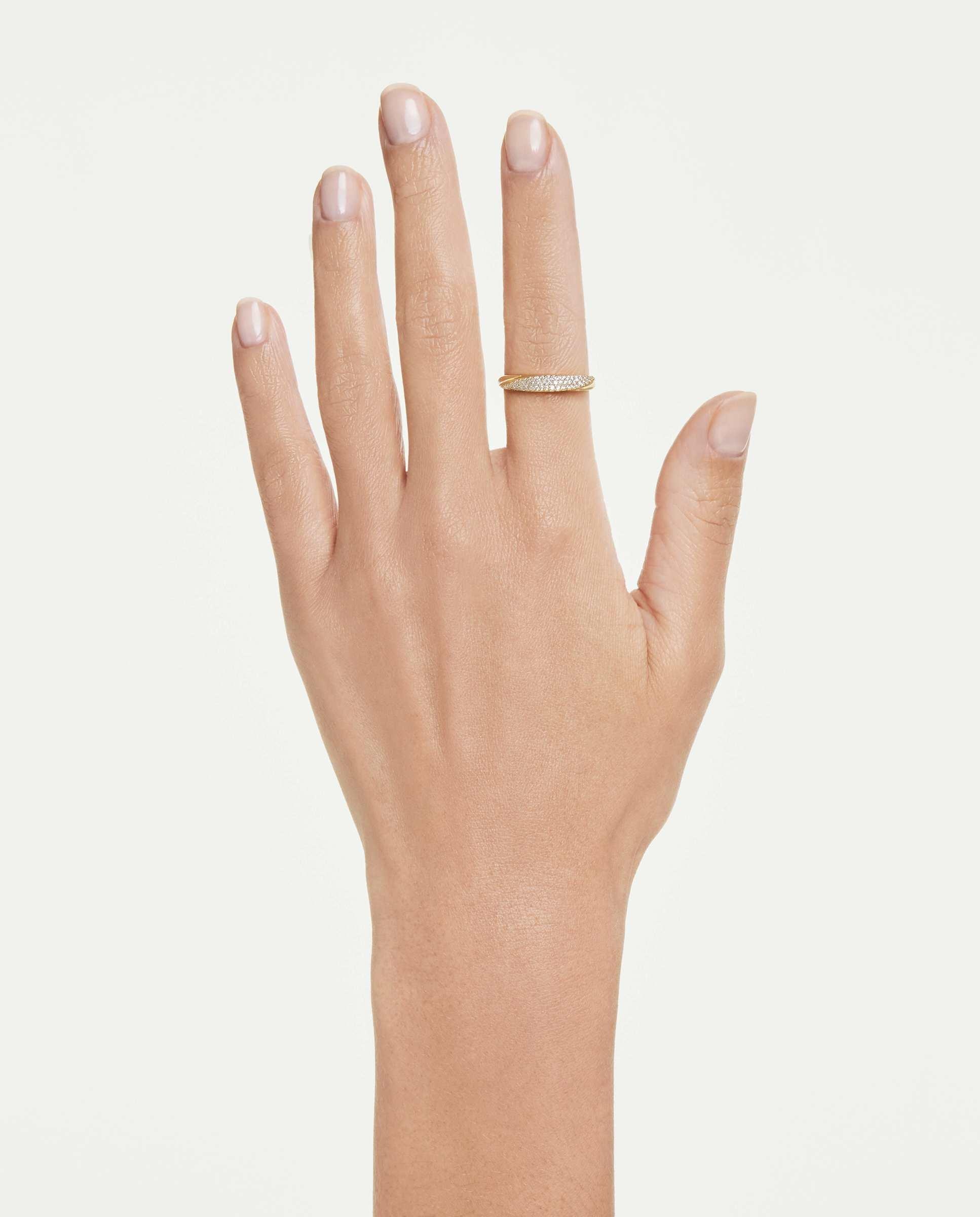 Anillo de banda classica de plata de ley acabado en oro de 18 quilates - Swarovski - Blanco Blanco-5
