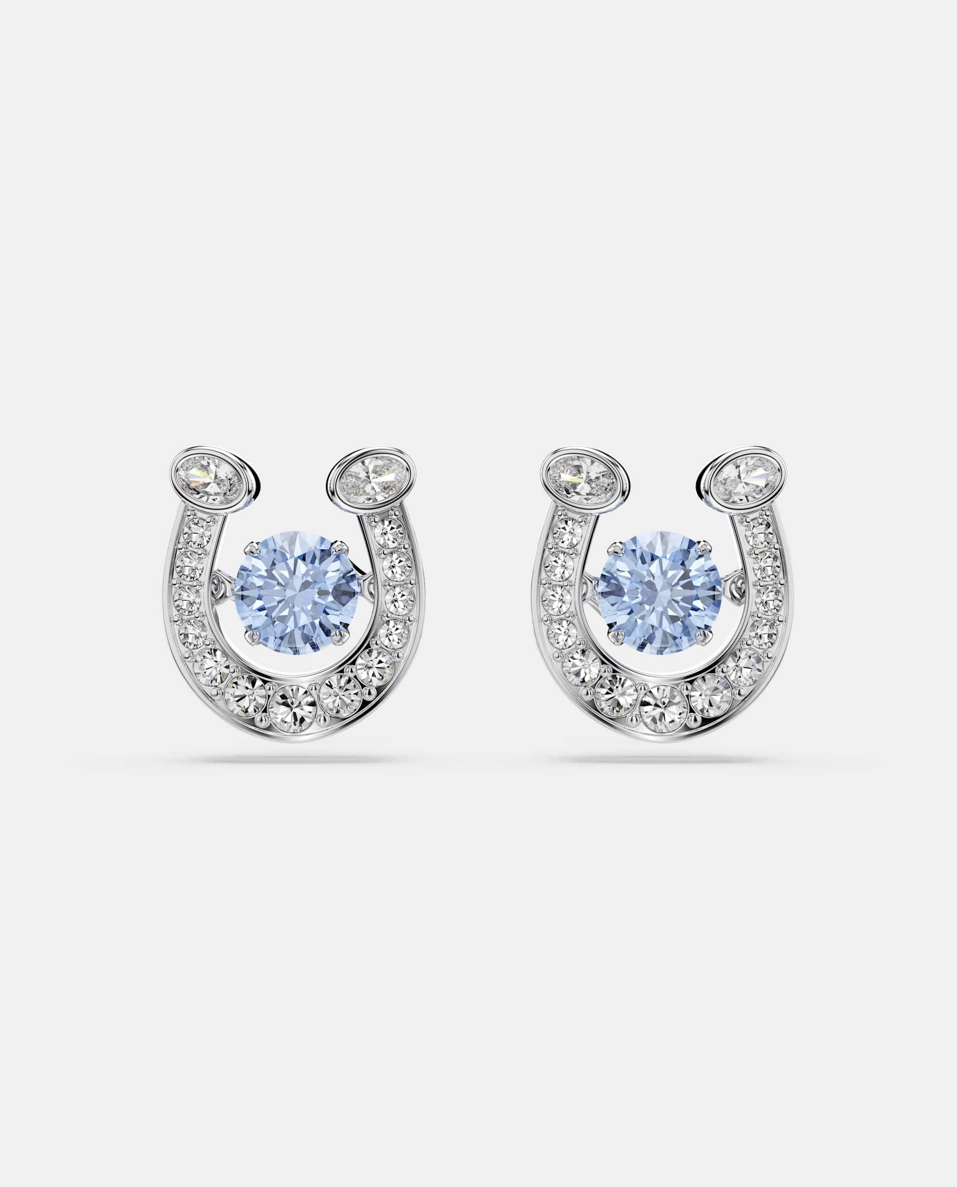 Pendientes symbolica en forma de herradura con cristales bañados en rodio - Swarovski - Azul Azul-1
