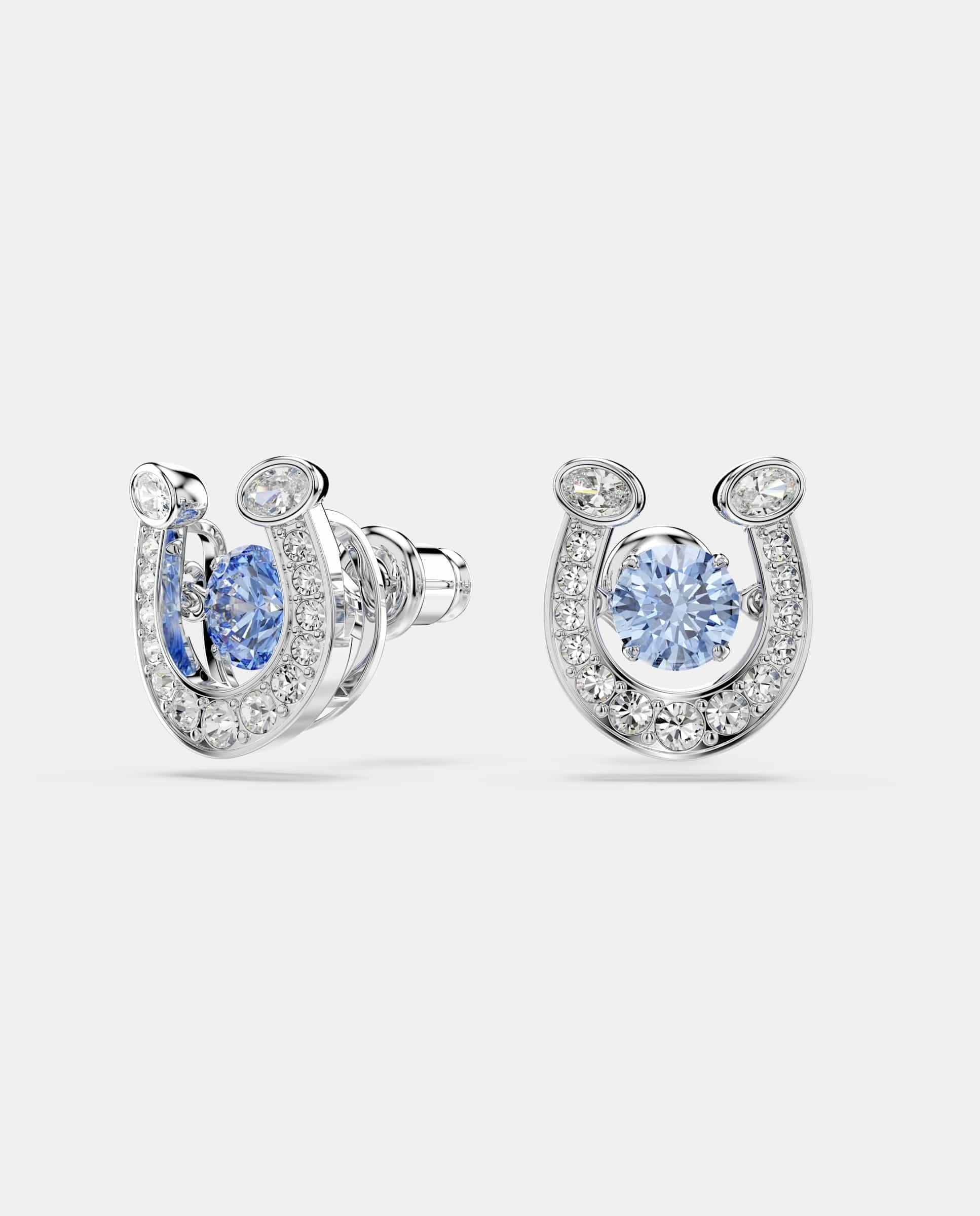 Pendientes symbolica en forma de herradura con cristales bañados en rodio - Swarovski - Azul Azul-2