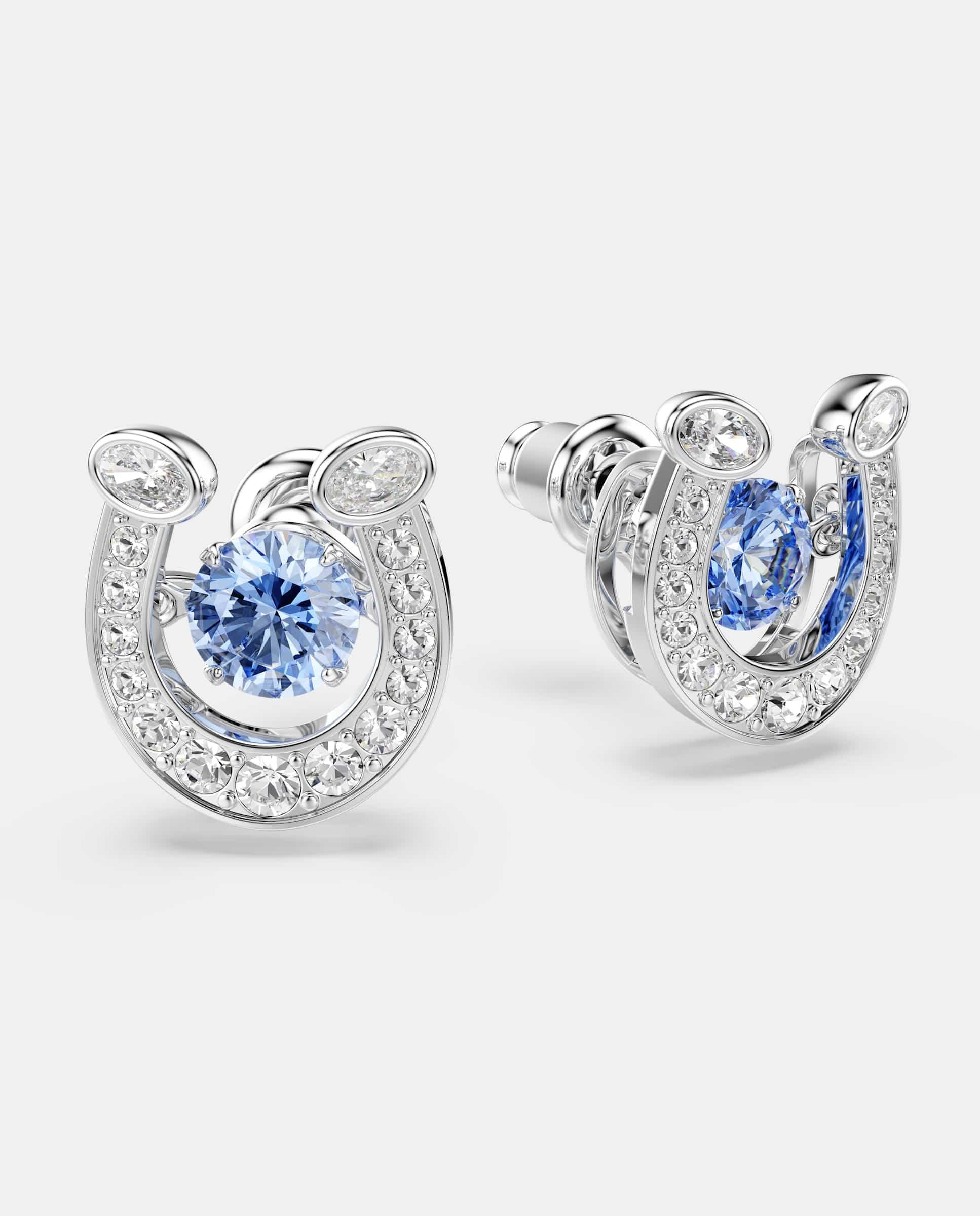 Pendientes symbolica en forma de herradura con cristales bañados en rodio - Swarovski - Azul Azul-3