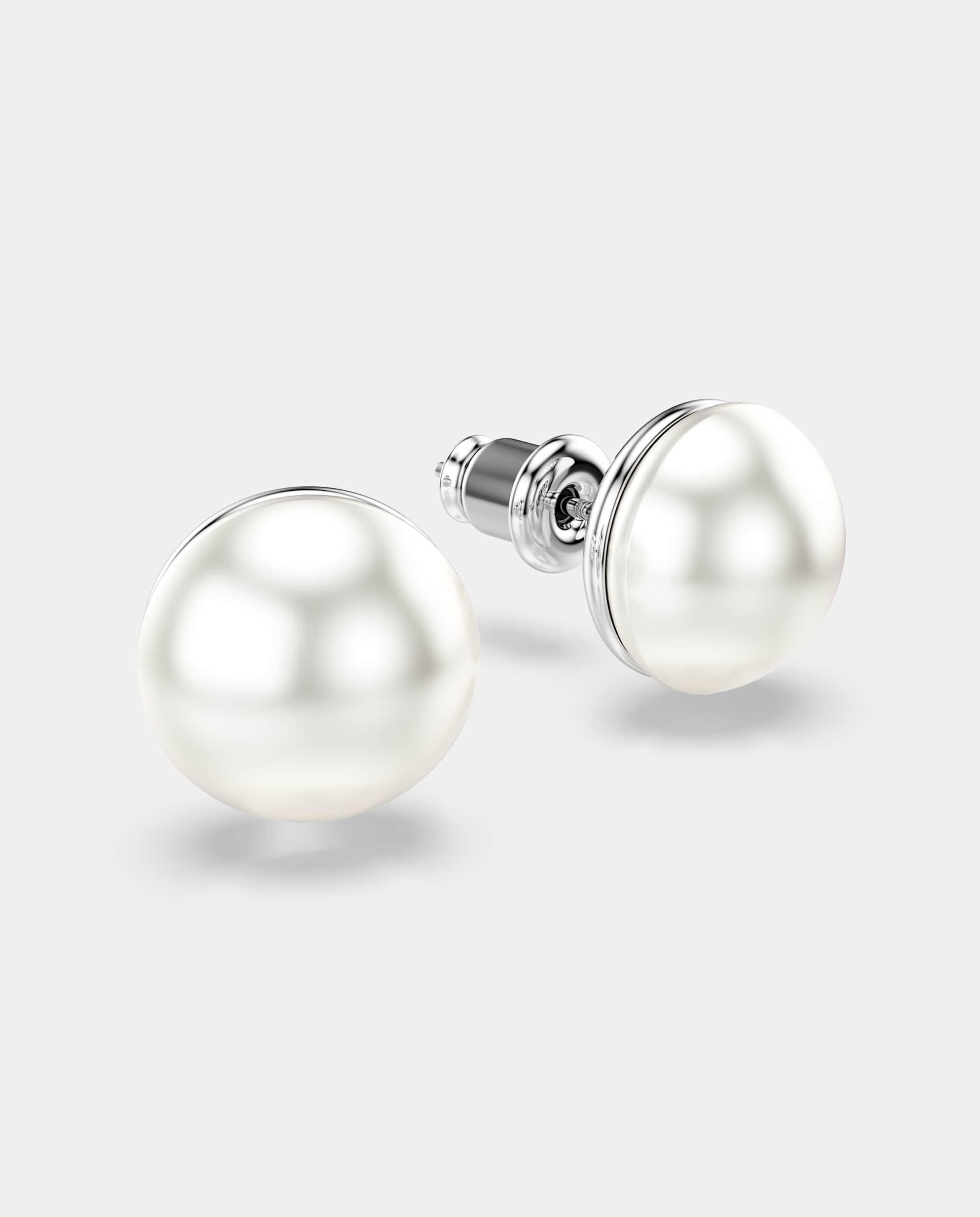Pendientes de botón matrix con swarovski crystal pearls - Blanco Blanco-2