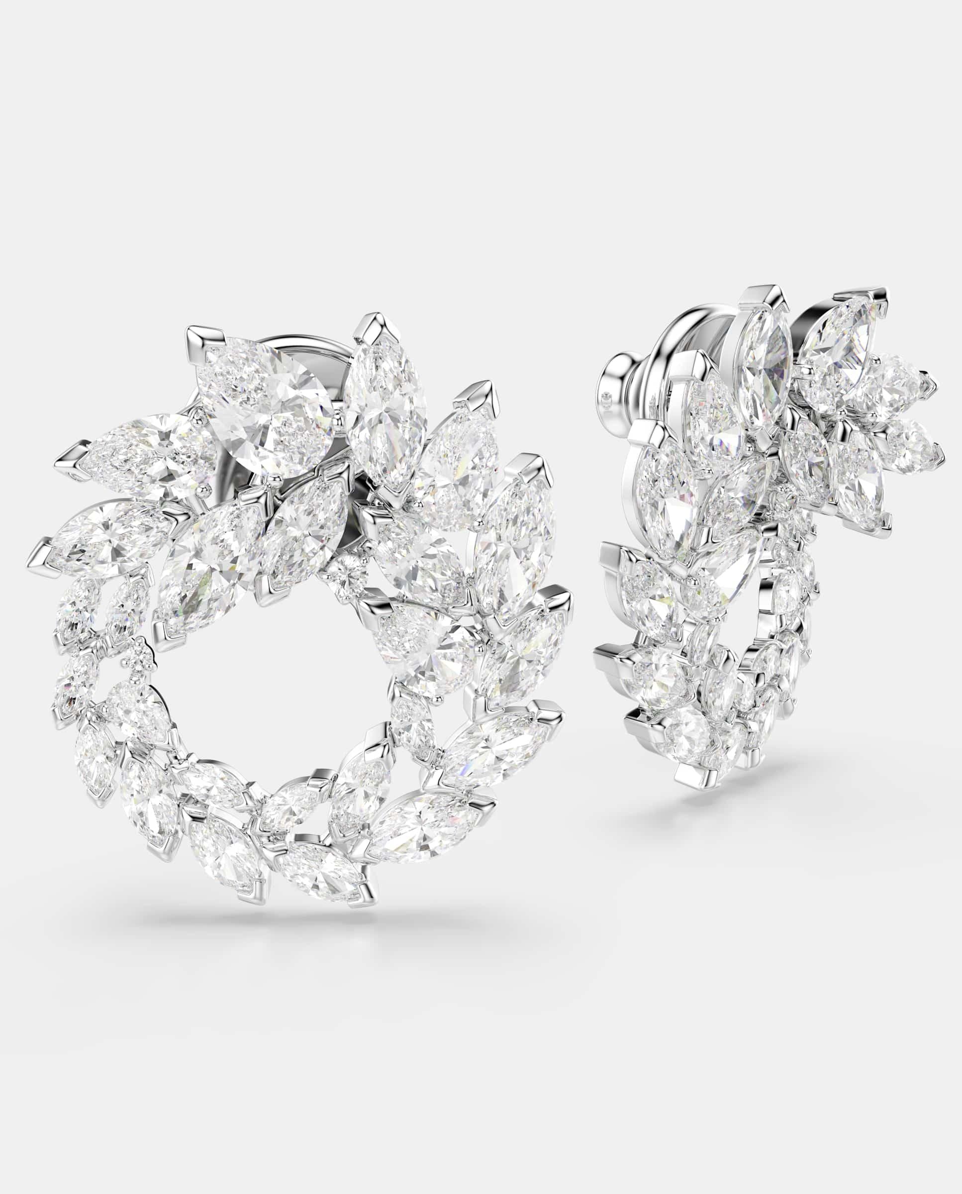 Pendientes de aro mesmera con baño de rodio - Swarovski - Blanco Blanco-3