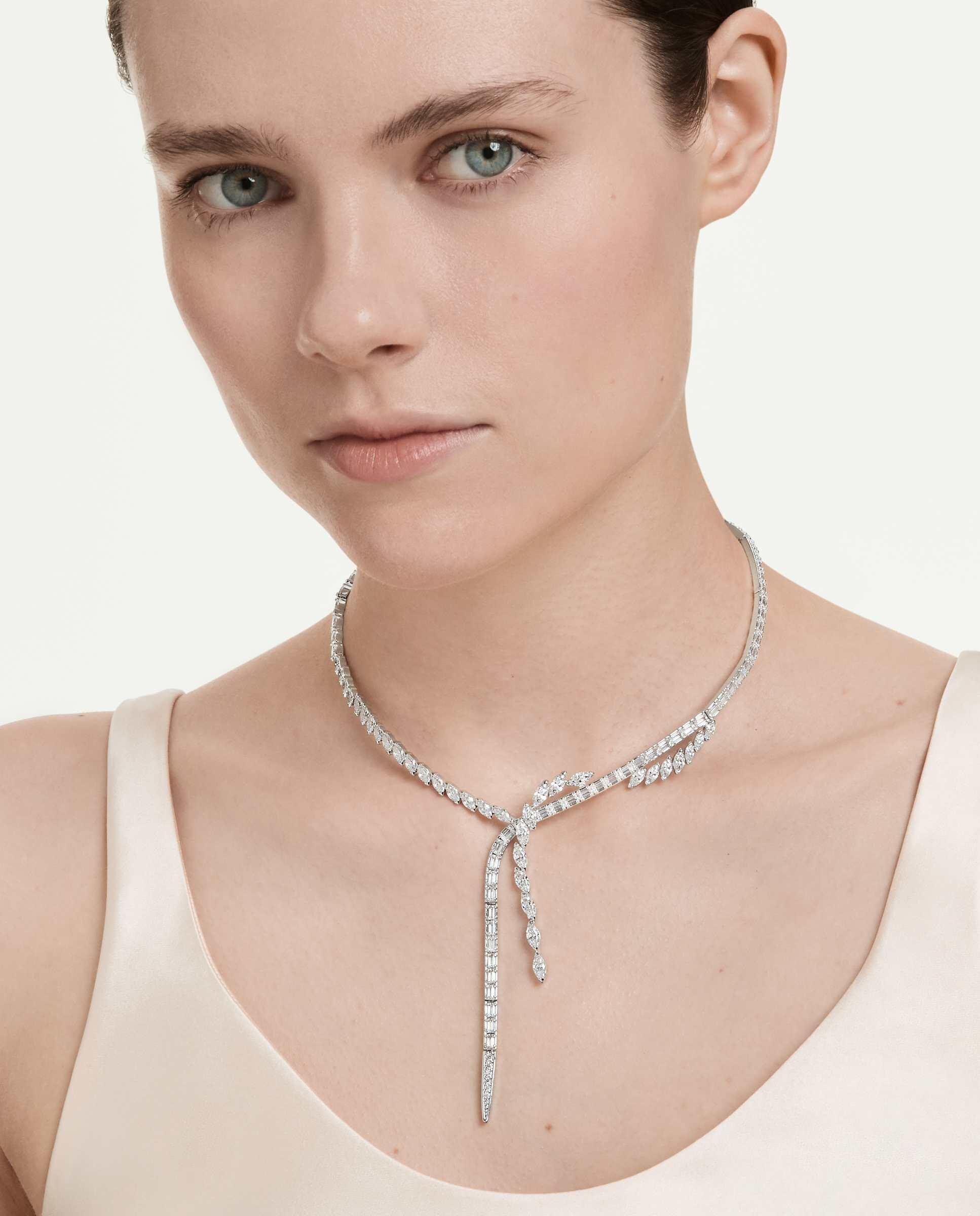 Collar en y mesmera con cristales bañado en rodio - Swarovski - Blanco Blanco-5