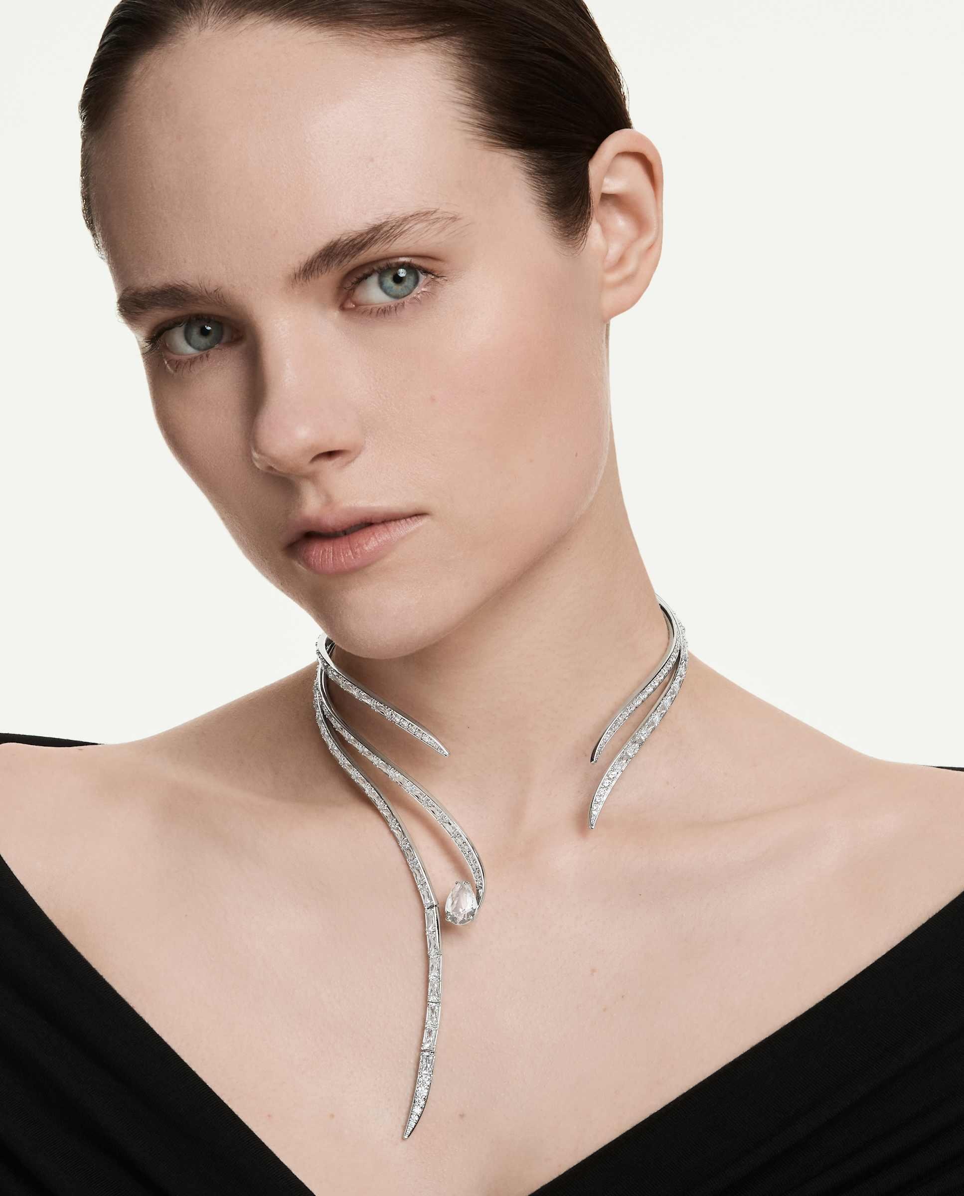 Collar vienna con estilo abstracto y baño de rodio - Swarovski - Blanco Blanco-5