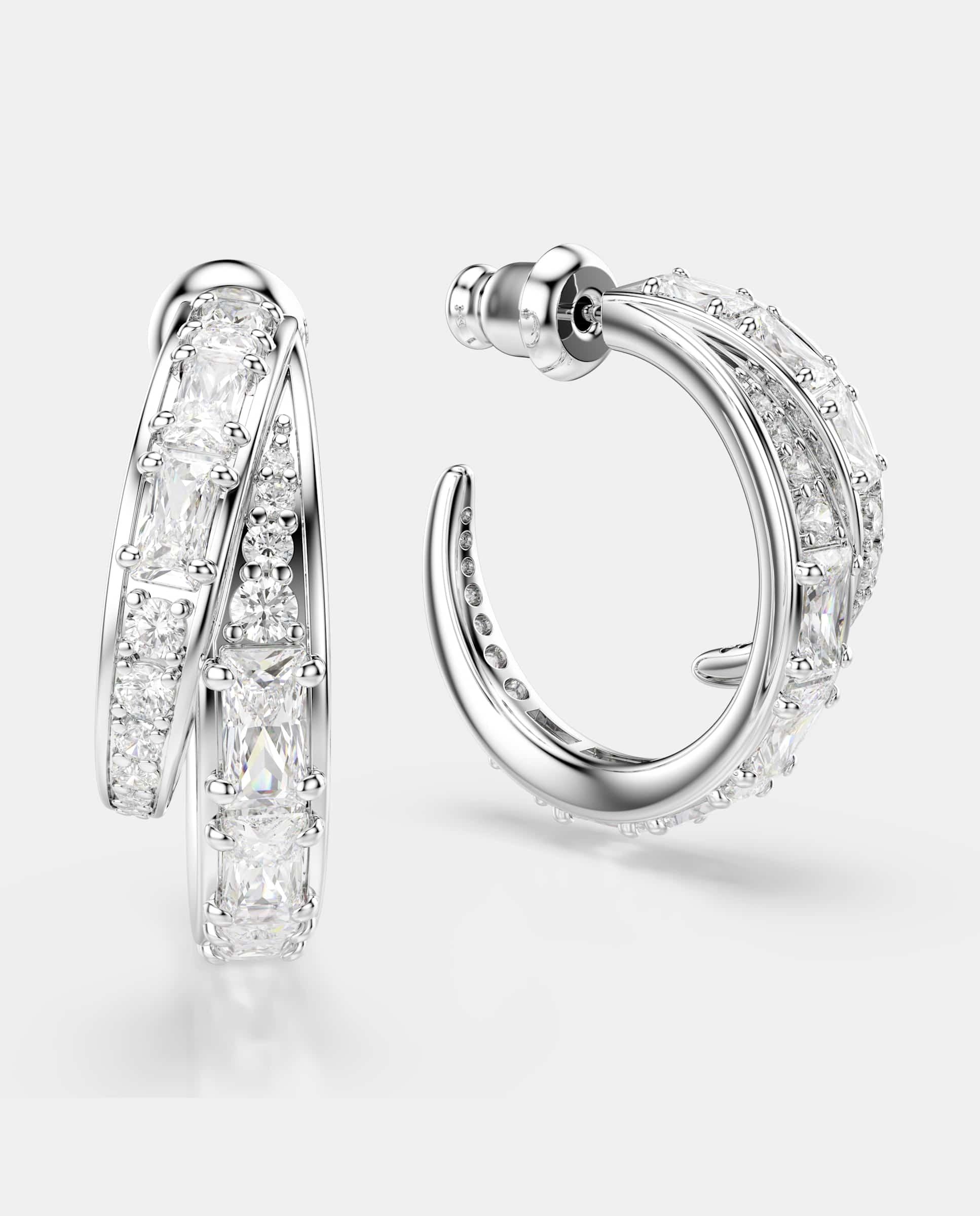 Pendientes de aro vienna con baño de rodio - Swarovski - Blanco Blanco-3