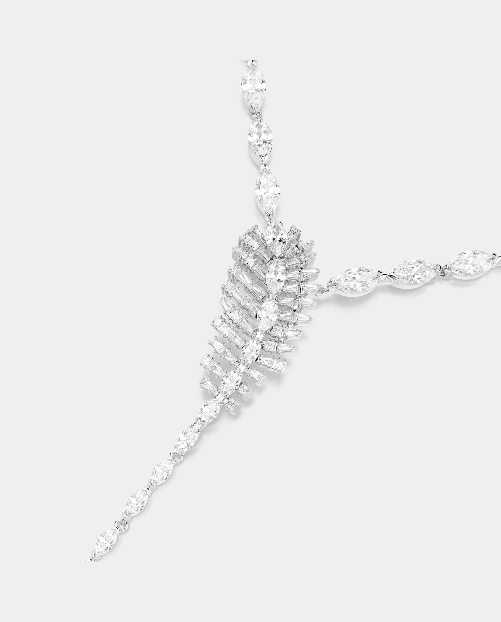 Collar en y vienna, tallas mixtas, pluma, , baño de rodio - Swarovski - Blanco Blanco-2
