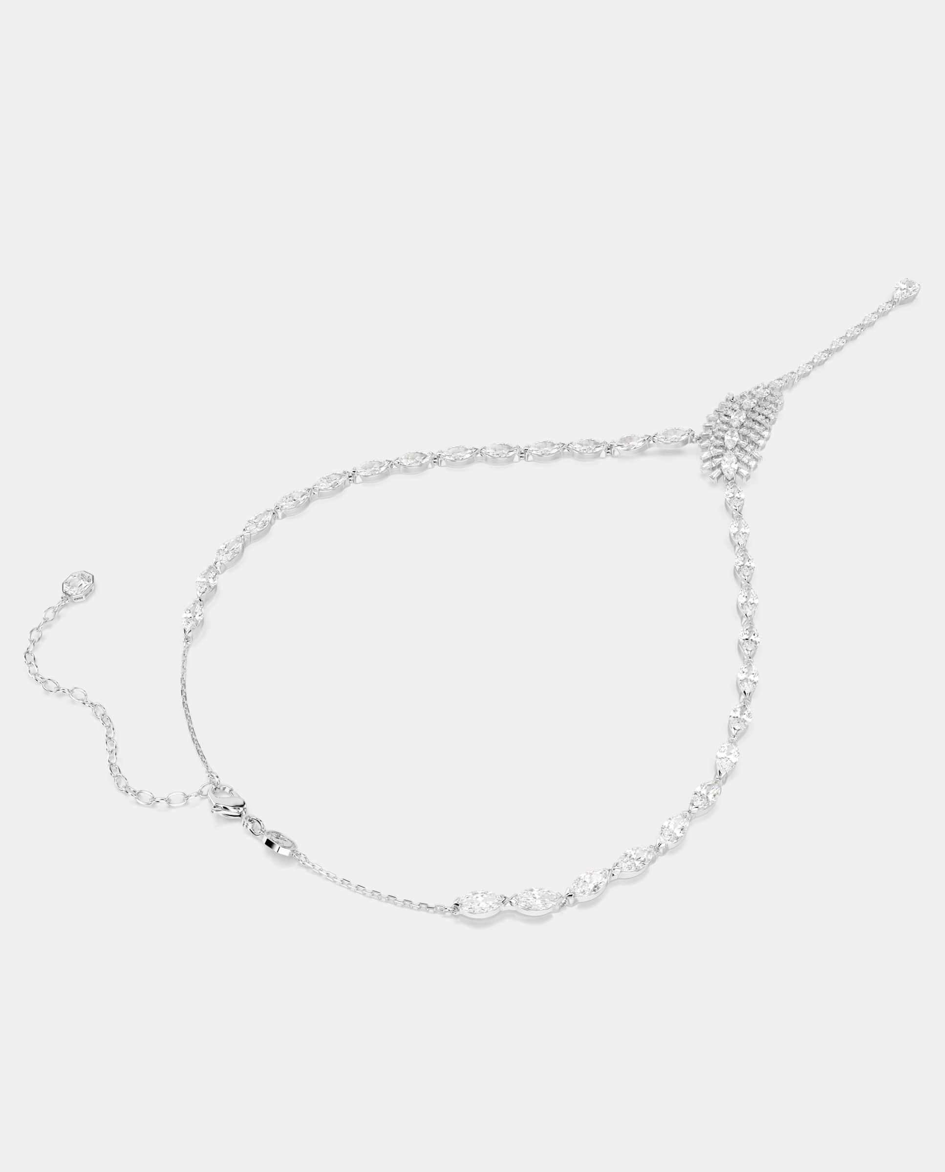 Collar en y vienna, tallas mixtas, pluma, , baño de rodio - Swarovski - Blanco Blanco-4