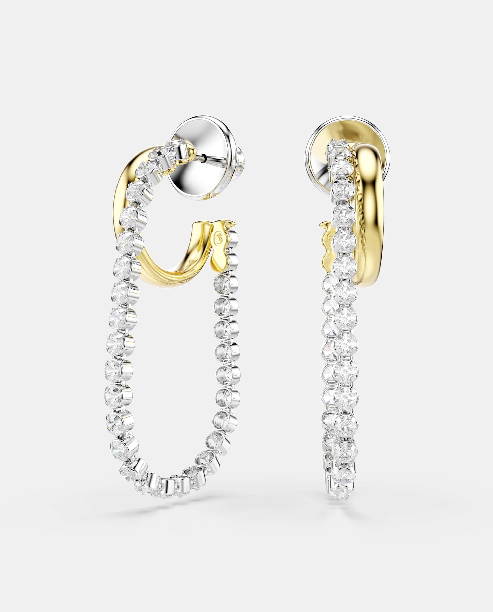 Pendientes hyperbola de aro con cadena - Swarovski - Blanco Blanco-1