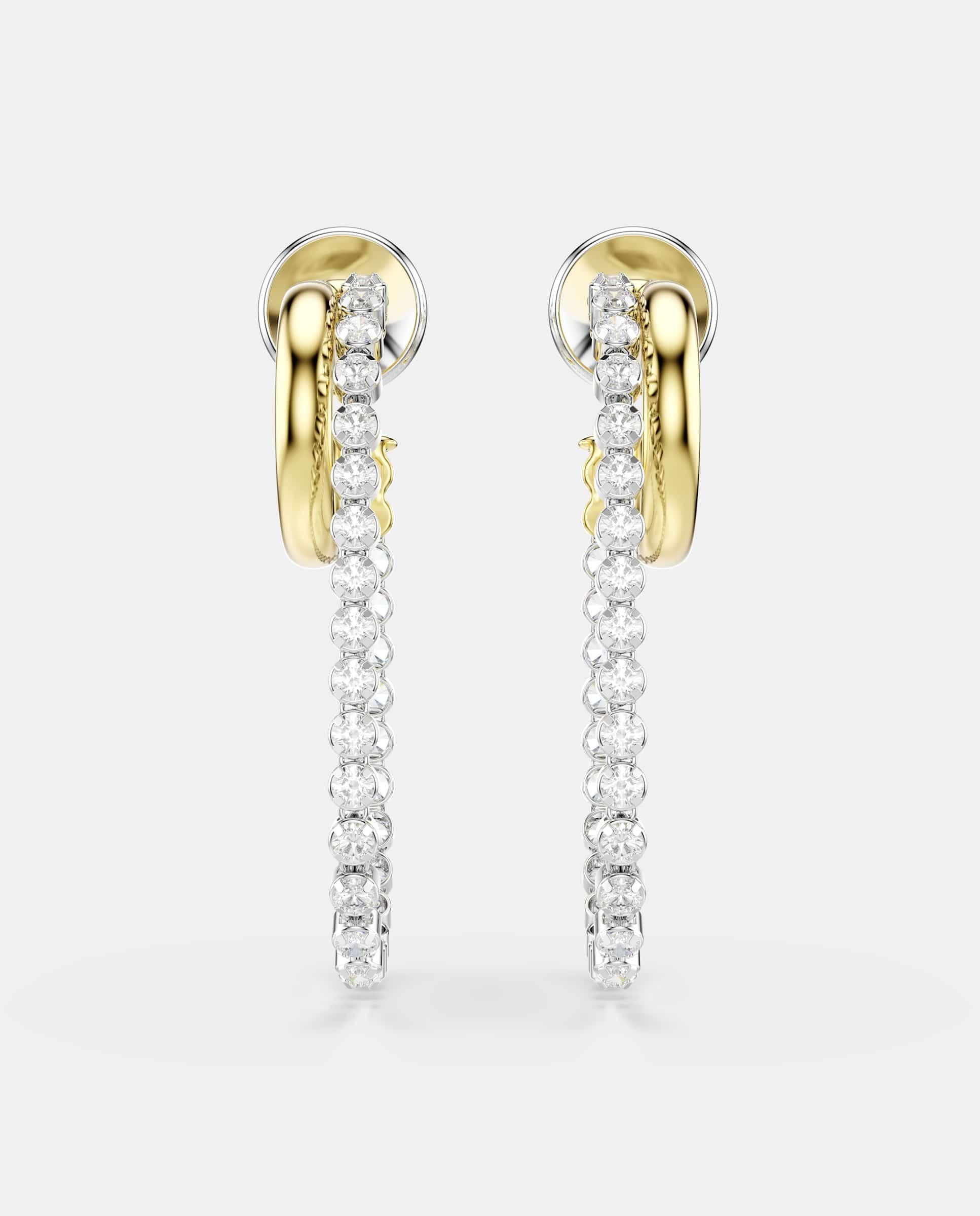 Pendientes hyperbola de aro con cadena - Swarovski - Blanco Blanco-2