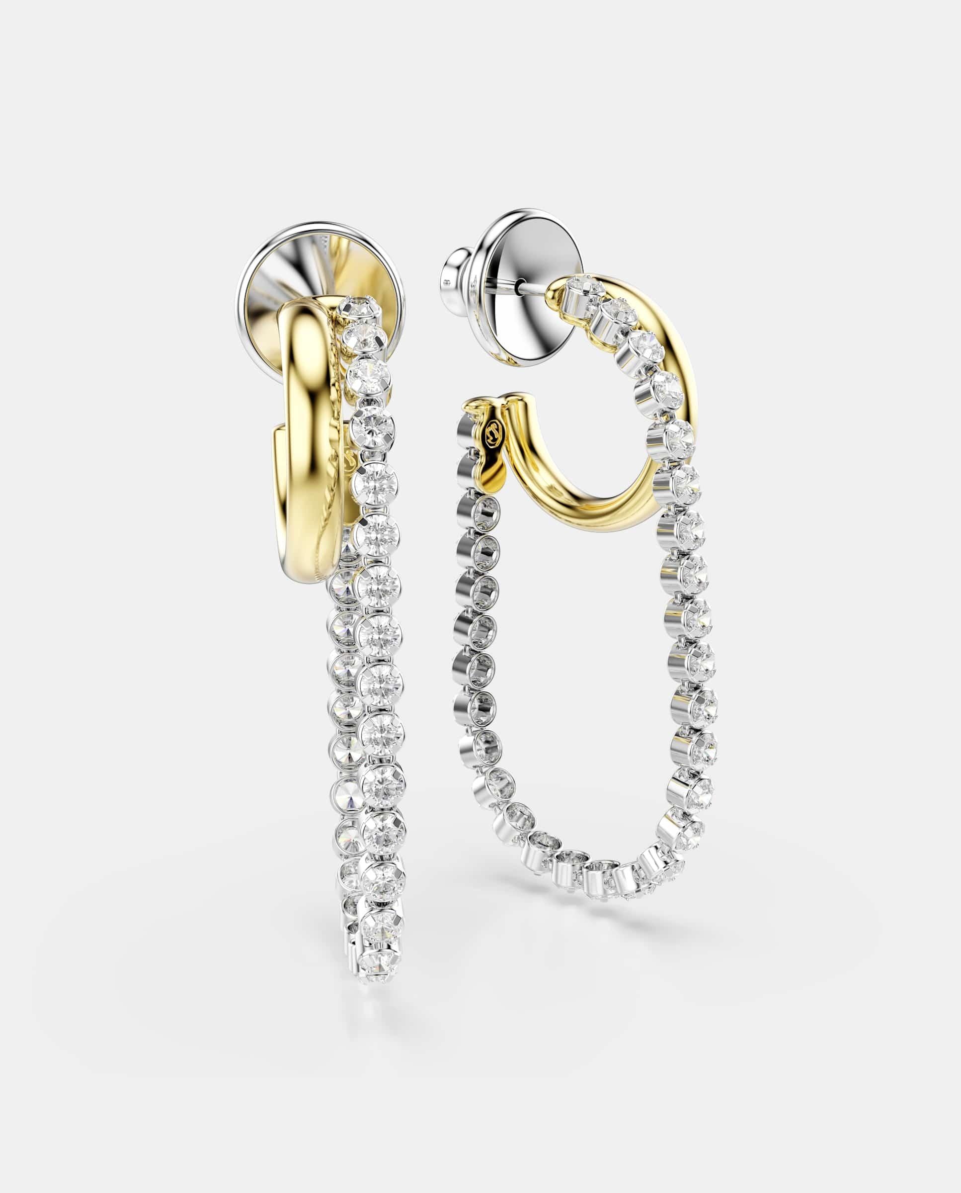 Pendientes hyperbola de aro con cadena - Swarovski - Blanco Blanco-3