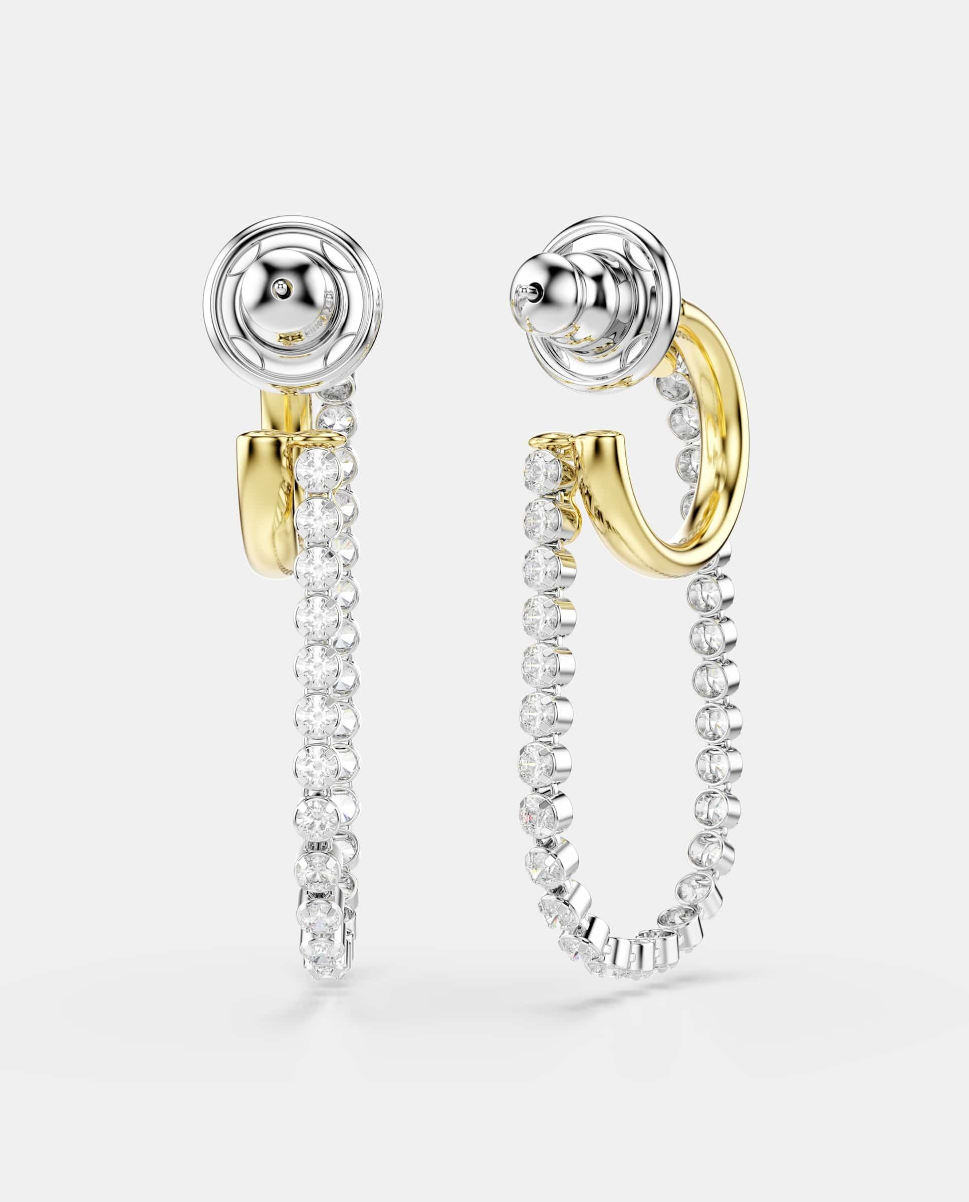 Pendientes hyperbola de aro con cadena - Swarovski - Blanco Blanco-4