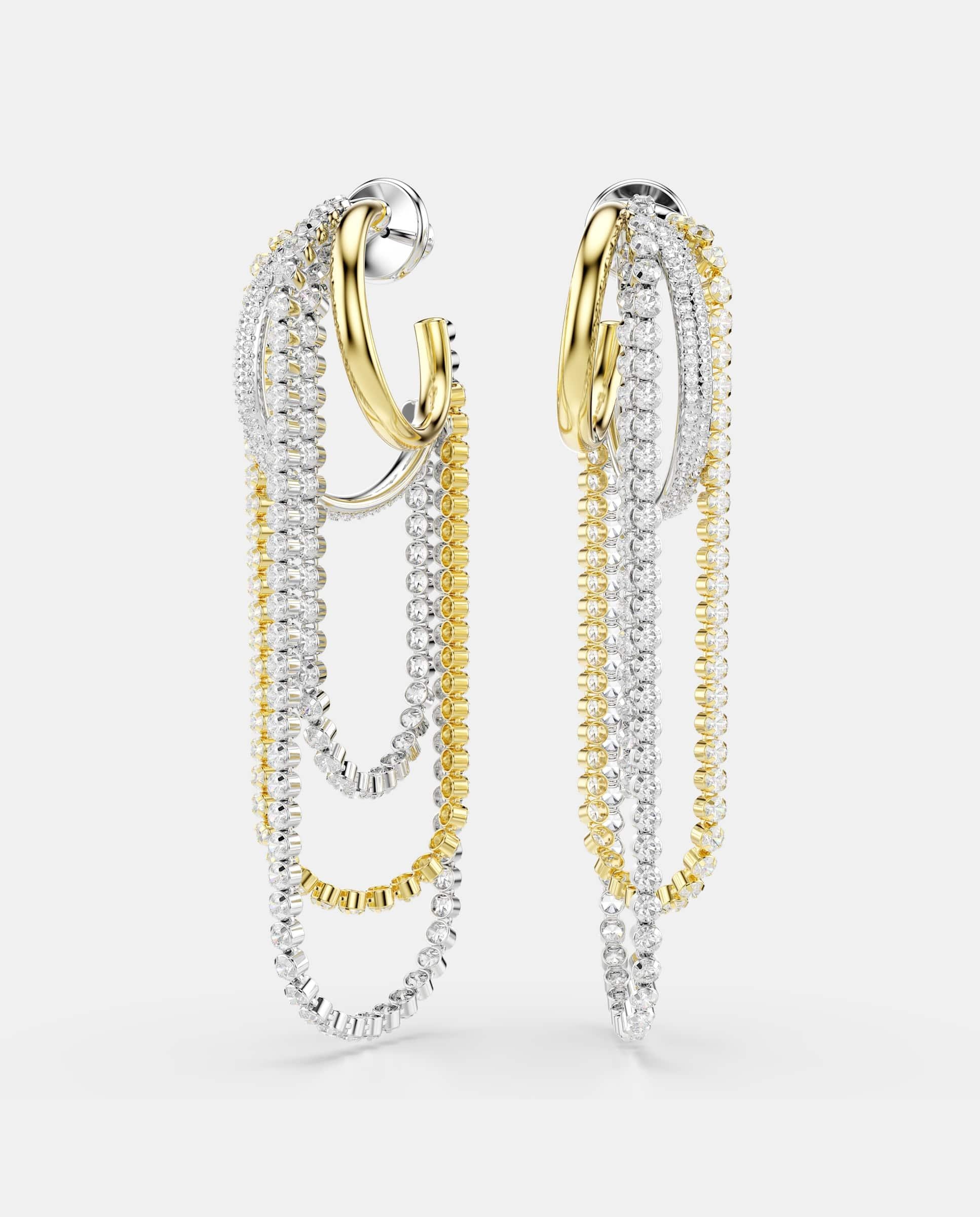 Pendientes hyperbola de aro doble con cadenas - Swarovski - Blanco Blanco-1