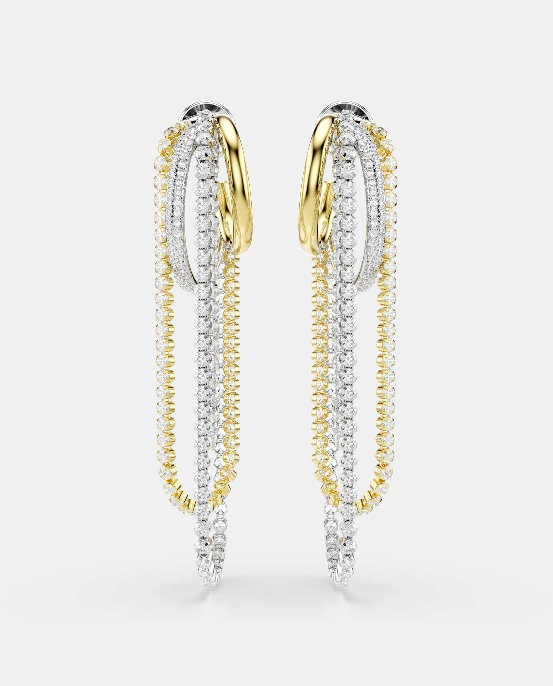 Pendientes hyperbola de aro doble con cadenas - Swarovski - Blanco Blanco-2