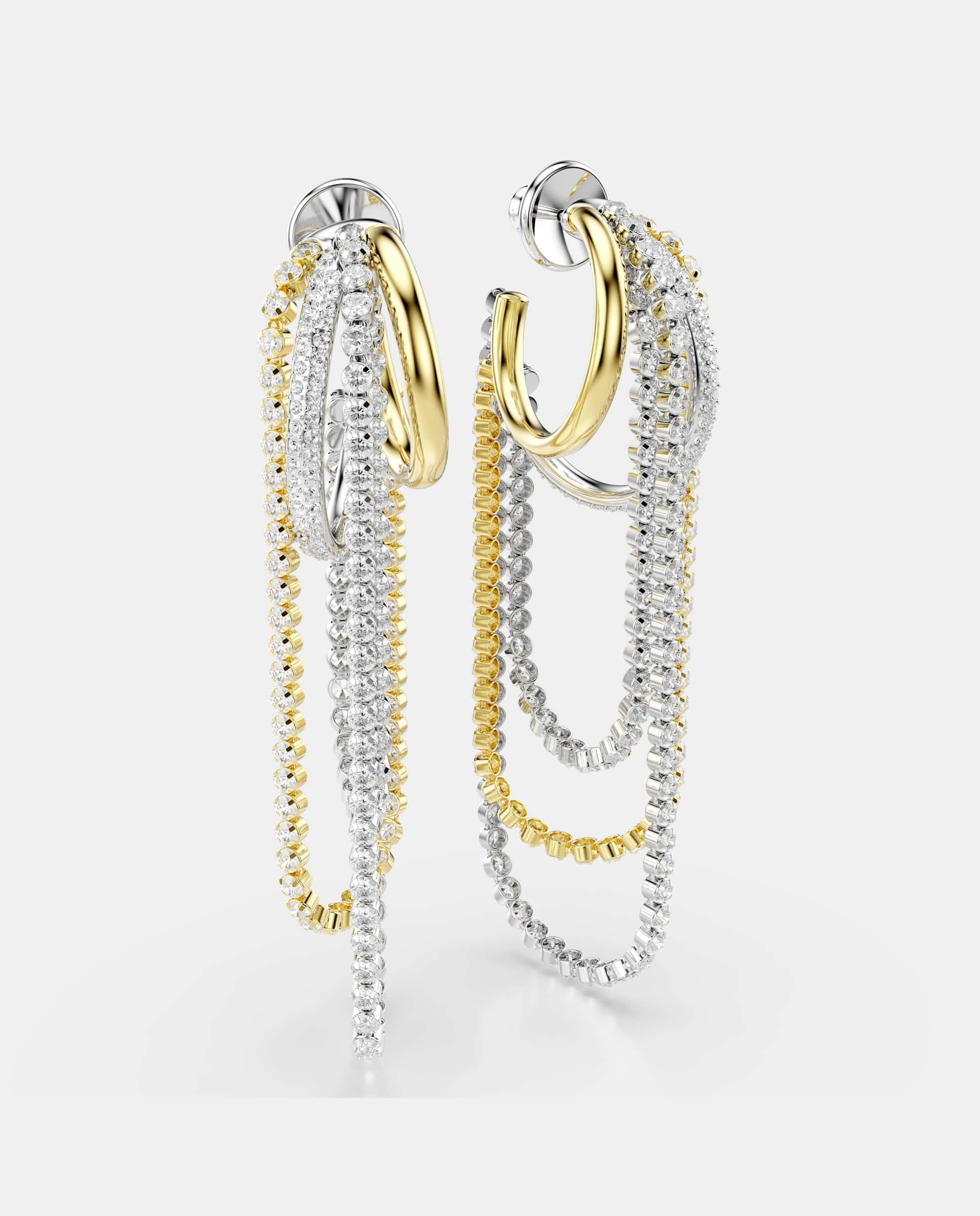 Pendientes hyperbola de aro doble con cadenas - Swarovski - Blanco Blanco-3