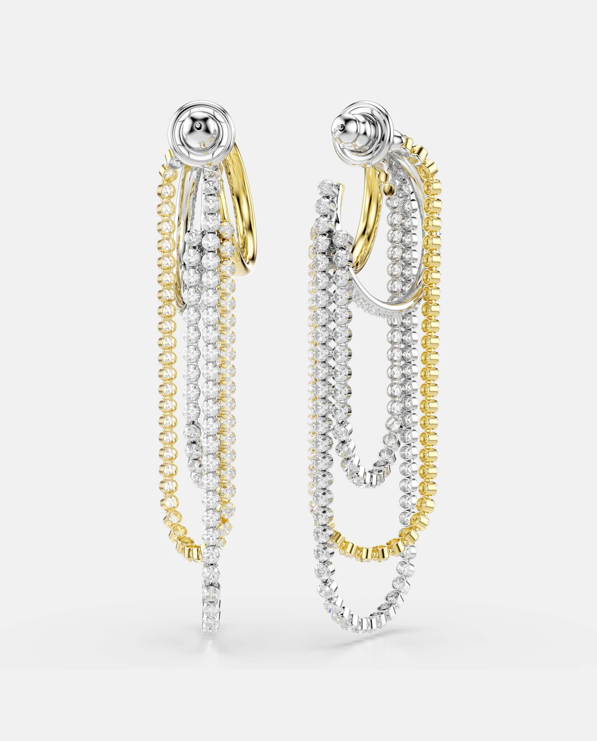 Pendientes hyperbola de aro doble con cadenas - Swarovski - Blanco Blanco-4