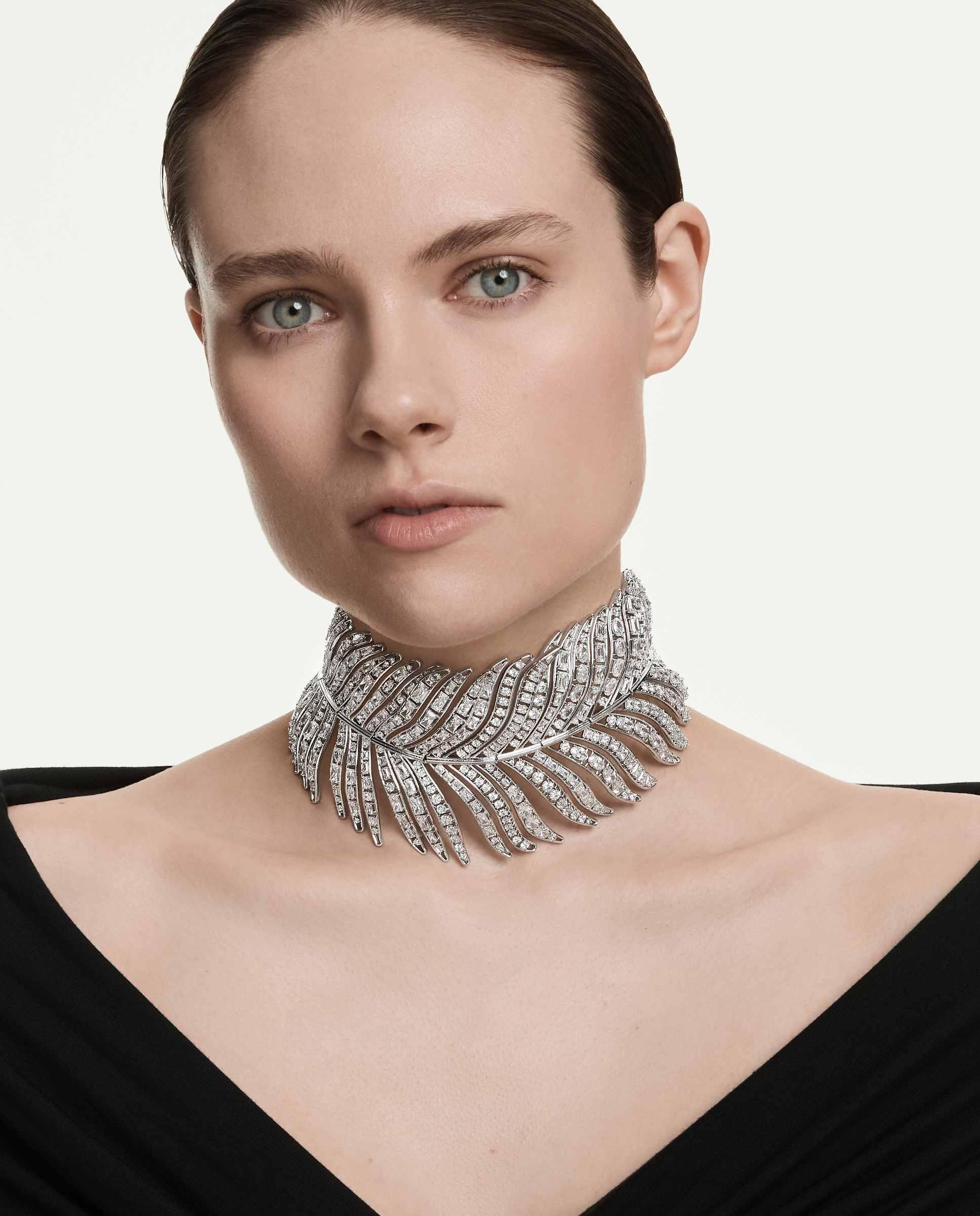 Gargantilla vienna en forma de pluma con cristales - Swarovski - Blanco Blanco-5