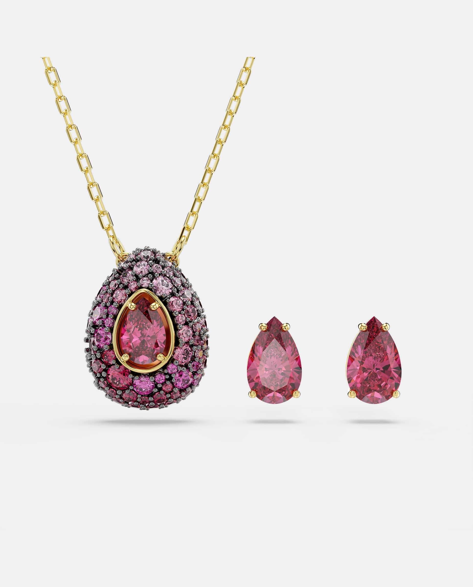 Imagen 0 de Conjunto sublima de colgante y pendientes acabado en oro de 18 quilates Rojo
