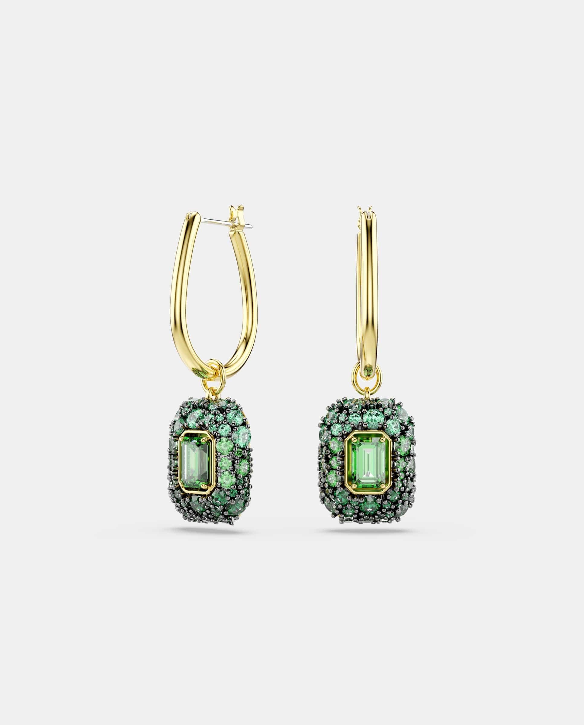 Pendientes sublima de aro con circonia acabado en oro de 18 quilates - Swarovski - Verde Verde-1