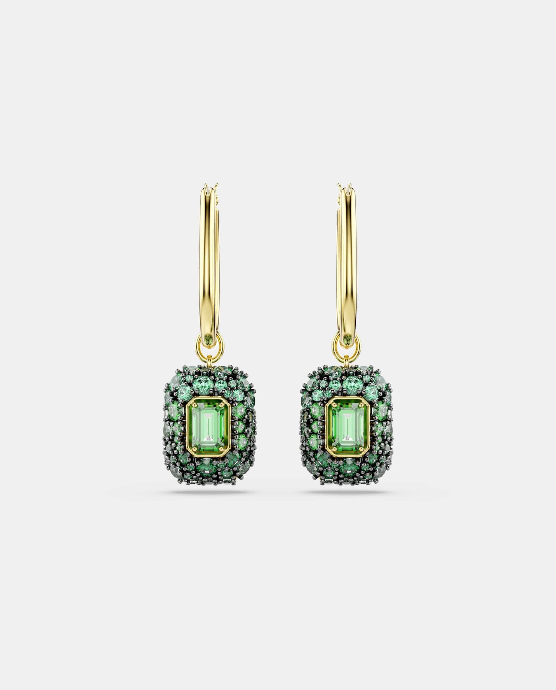Pendientes sublima de aro con circonia acabado en oro de 18 quilates - Swarovski - Verde Verde-2
