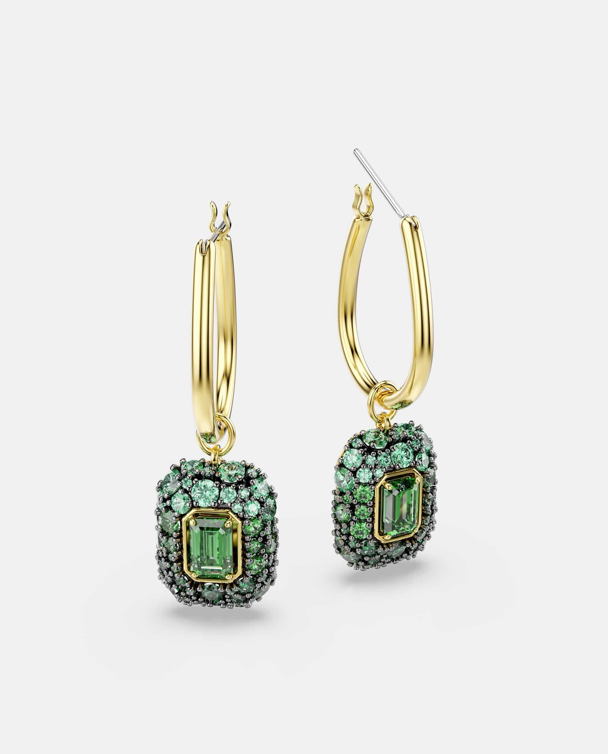 Pendientes sublima de aro con circonia acabado en oro de 18 quilates - Swarovski - Verde Verde-3