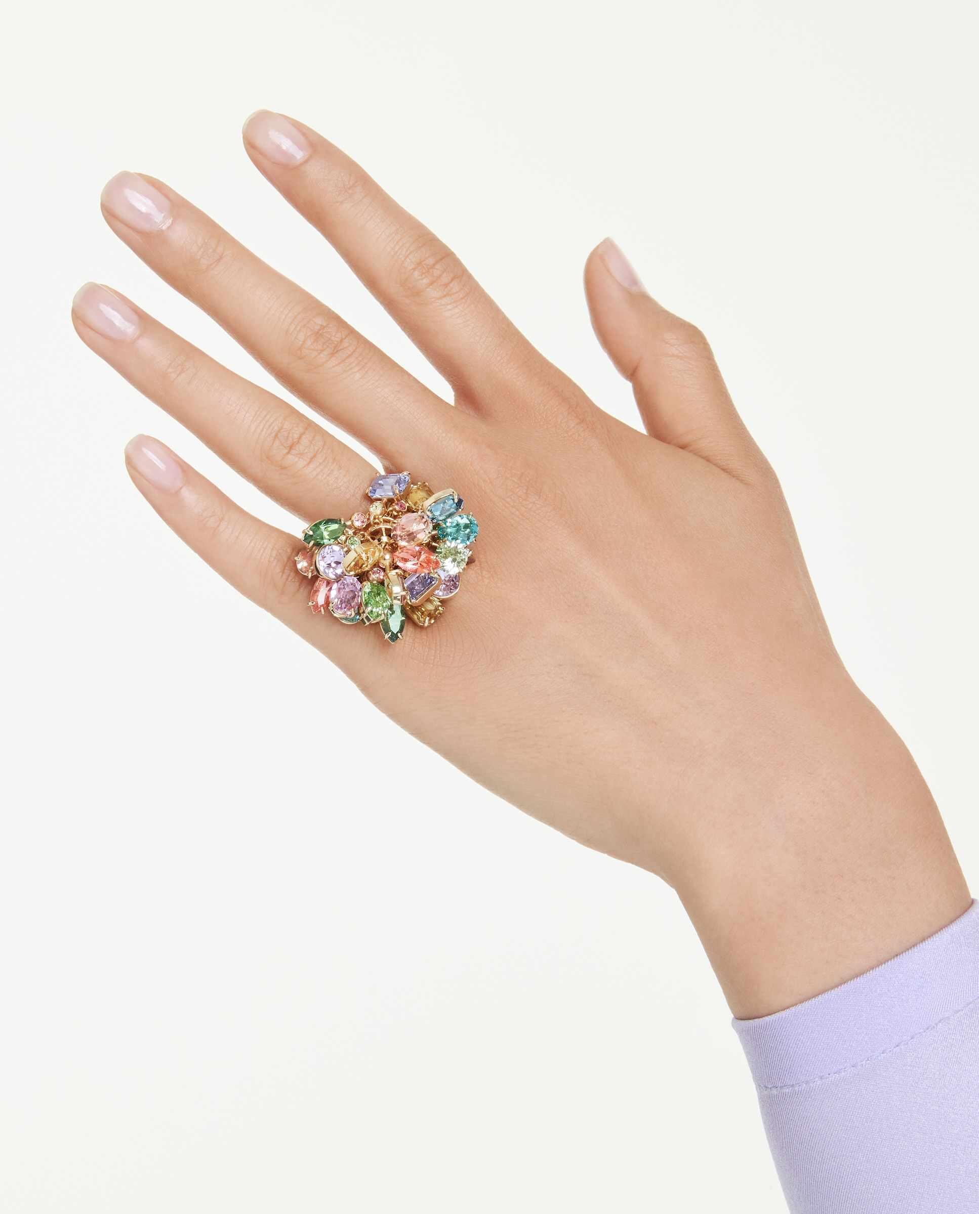 Anillo de cóctel gema con cristales y baño tono oro - Swarovski - Multicolor Multicolor-5