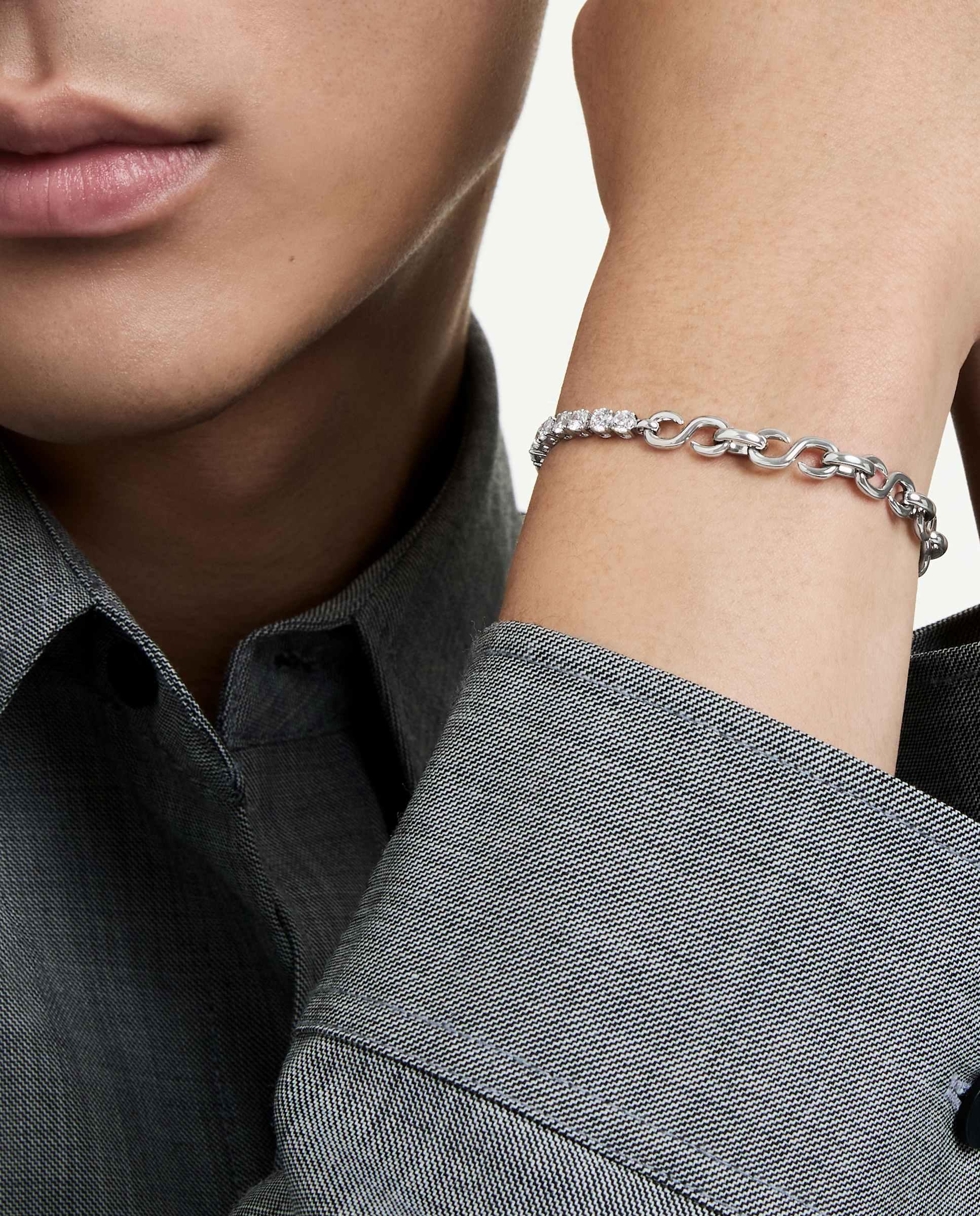 Imagen 6 de Pulsera matrix con cristales y cadena de eslabones en forma de s - Swarovski - Blanco Blanco