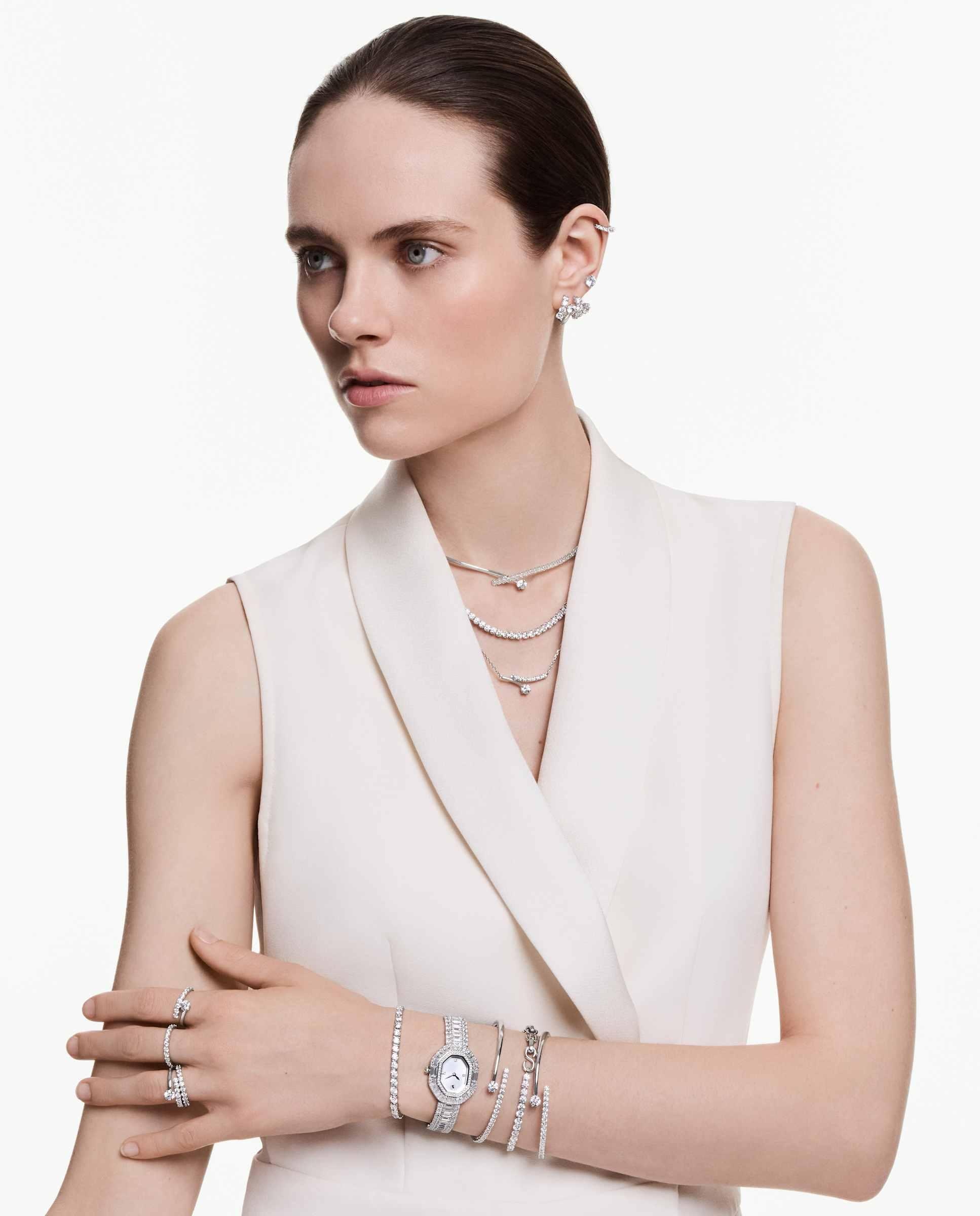 Imagen 7 de Pulsera matrix con cristales y cadena de eslabones en forma de s - Swarovski - Blanco Blanco