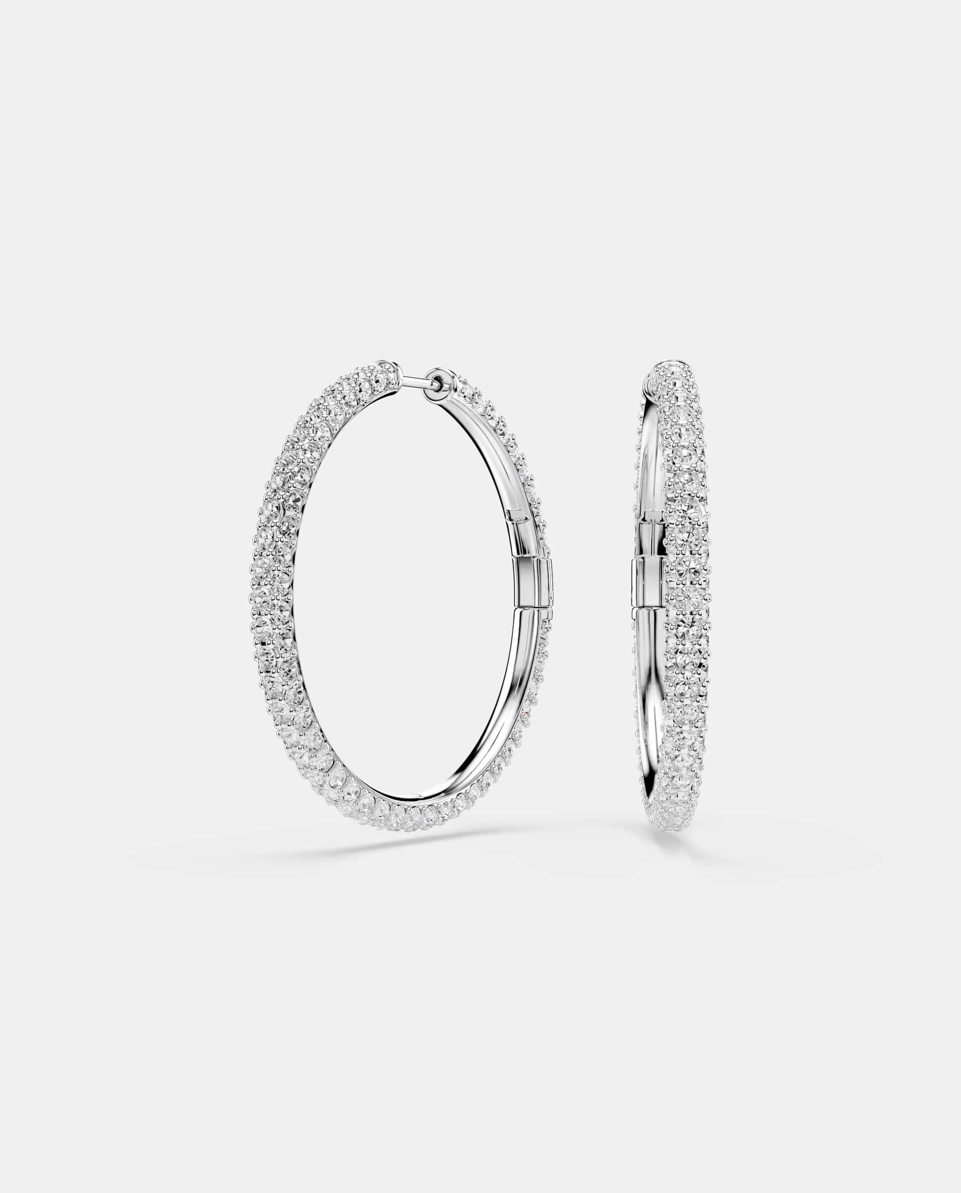Pendientes de aro dextera con cristales en pavé y baño de rodio - Swarovski - Blanco Blanco-1