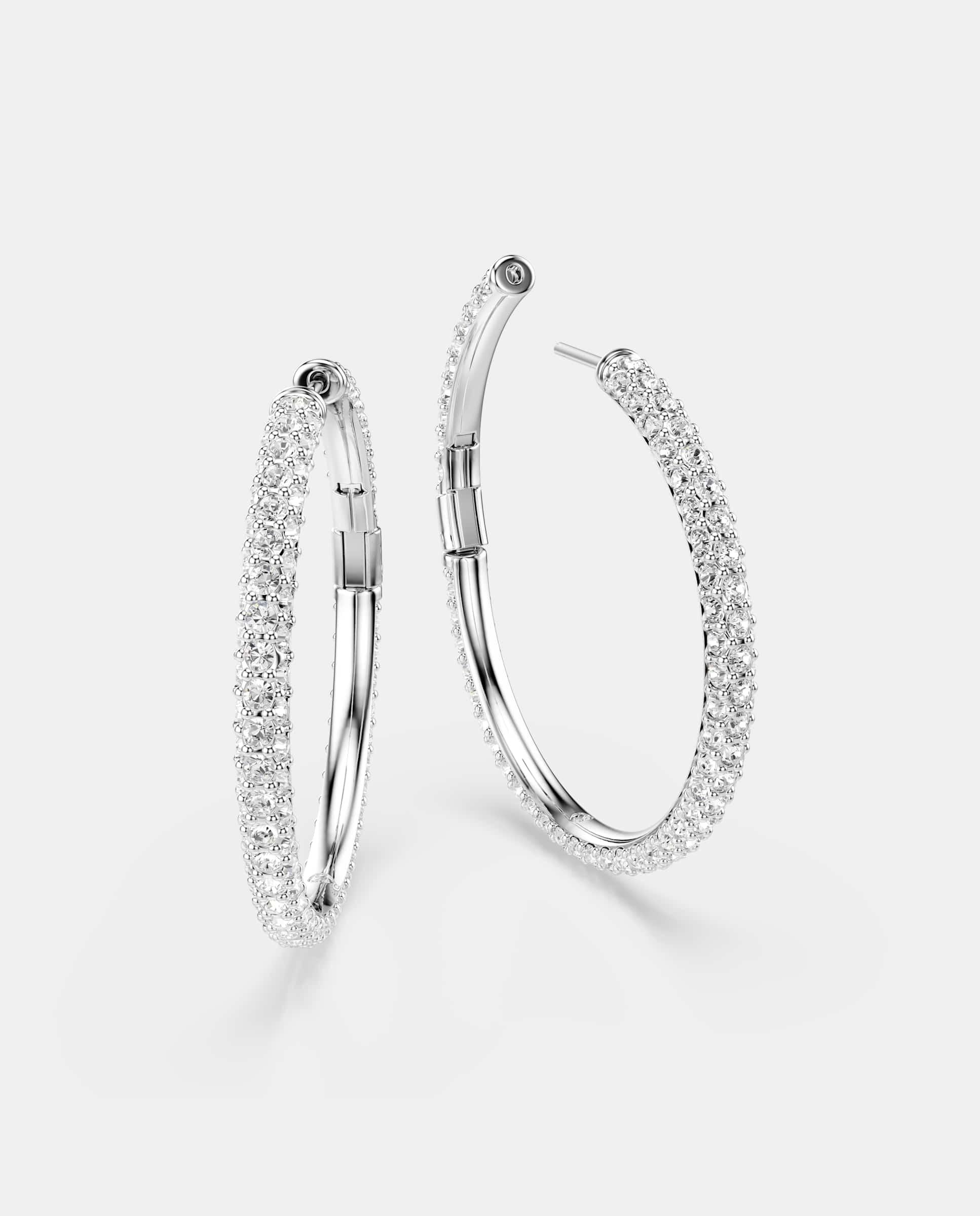 Pendientes de aro dextera con cristales en pavé y baño de rodio - Swarovski - Blanco Blanco-3