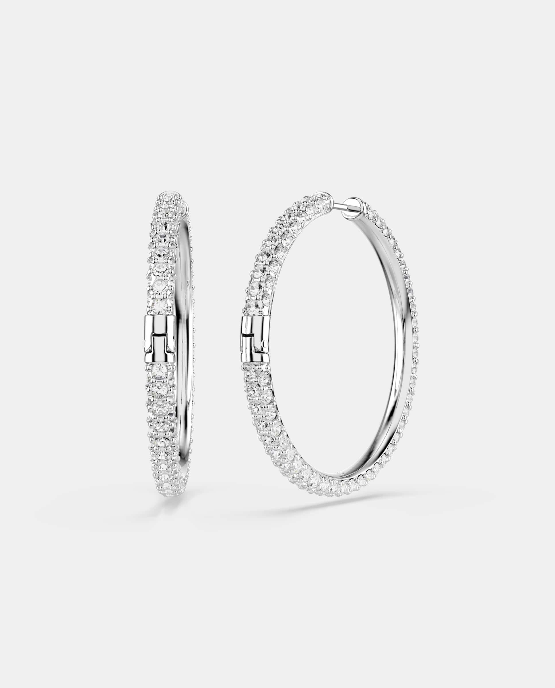 Pendientes de aro dextera con cristales en pavé y baño de rodio - Swarovski - Blanco Blanco-4