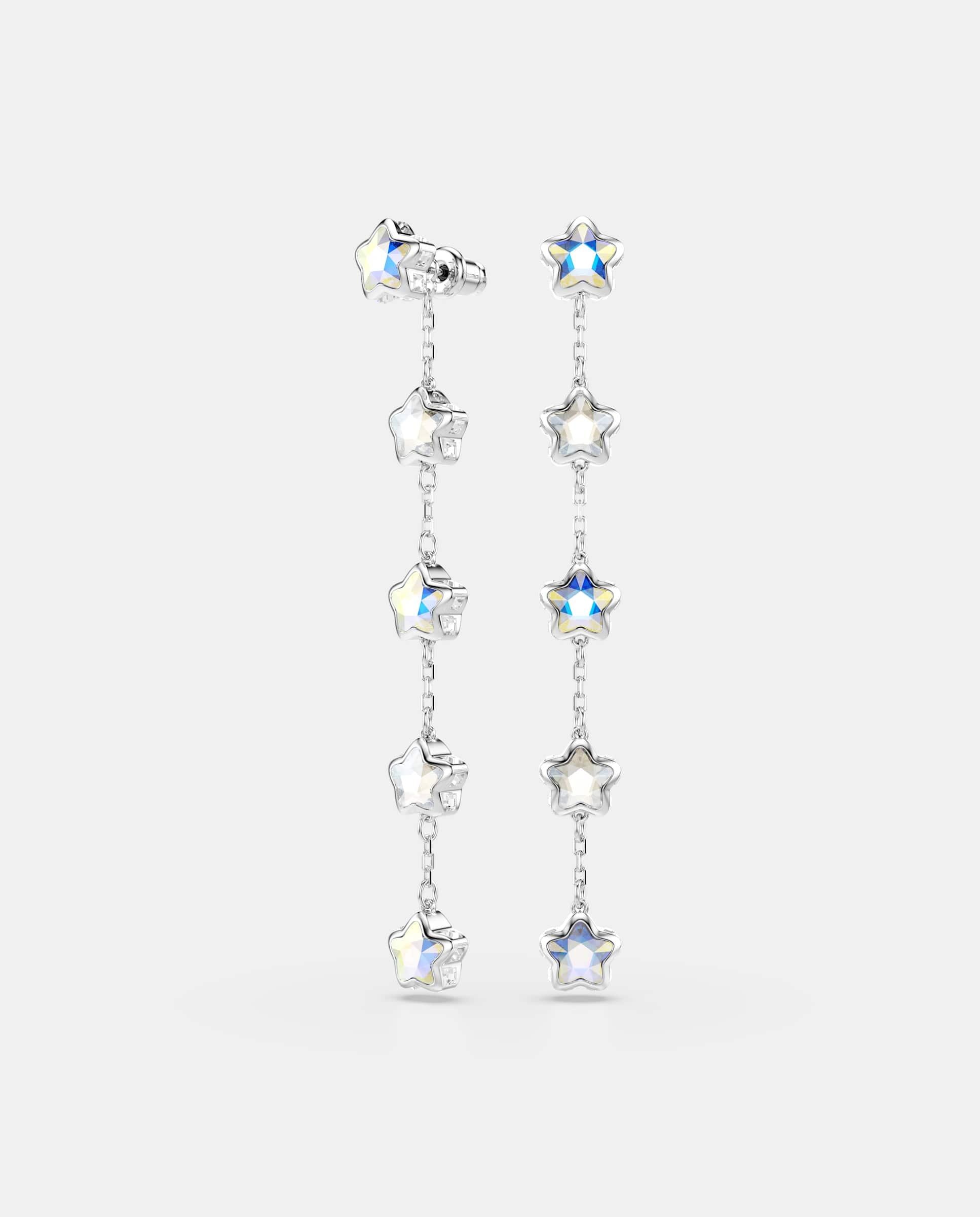 Pendientes chroma largos con estrellas y baño de rodio - Swarovski - Blanco Blanco-1