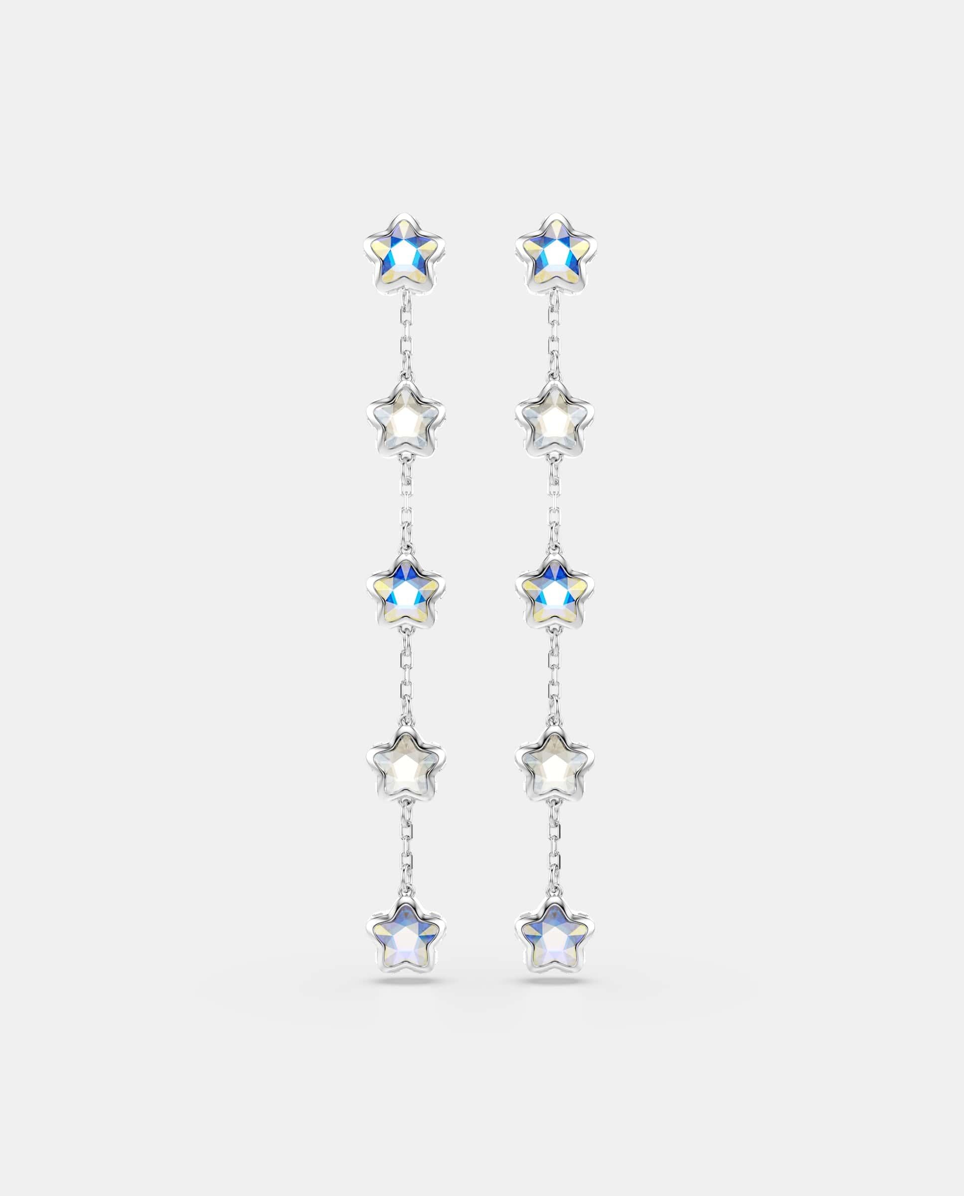 Pendientes chroma largos con estrellas y baño de rodio - Swarovski - Blanco Blanco-2
