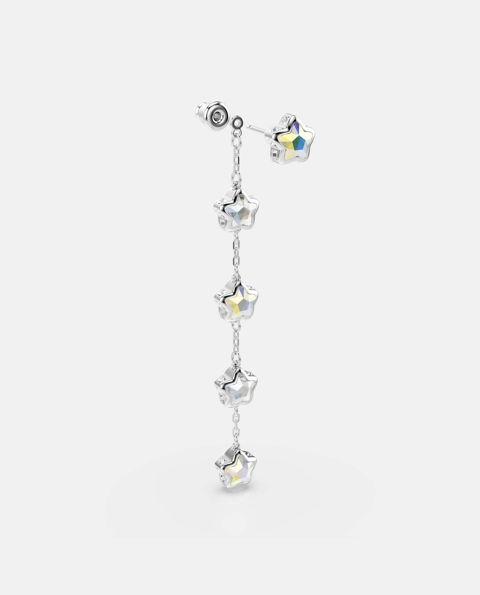 Pendientes chroma largos con estrellas y baño de rodio - Swarovski - Blanco Blanco-3
