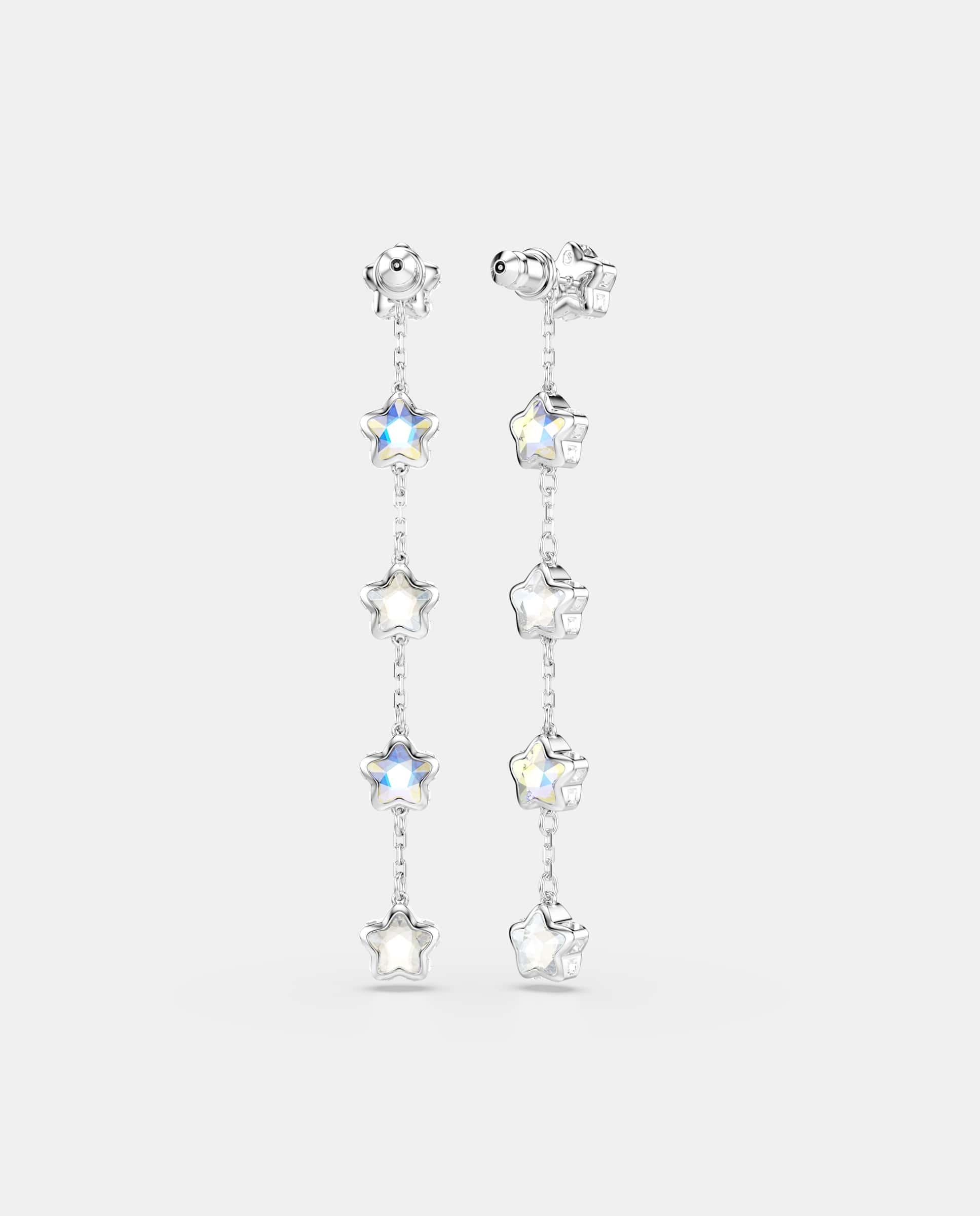 Pendientes chroma largos con estrellas y baño de rodio - Swarovski - Blanco Blanco-4