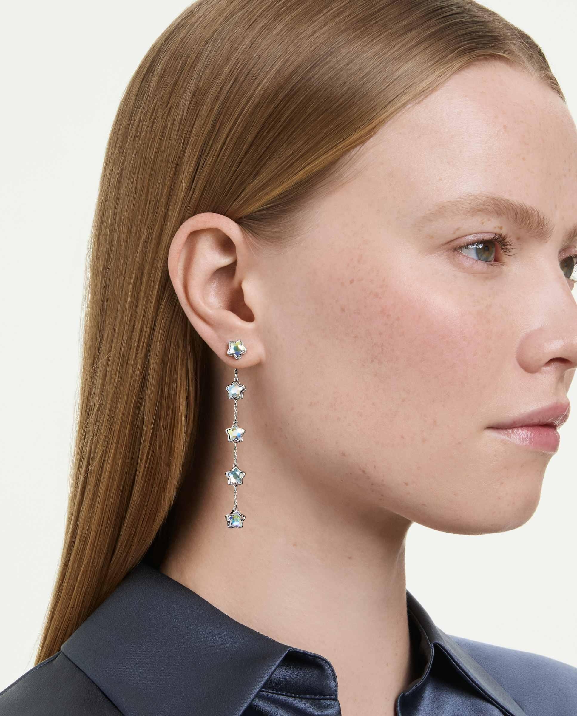 Pendientes chroma largos con estrellas y baño de rodio - Swarovski - Blanco Blanco-5
