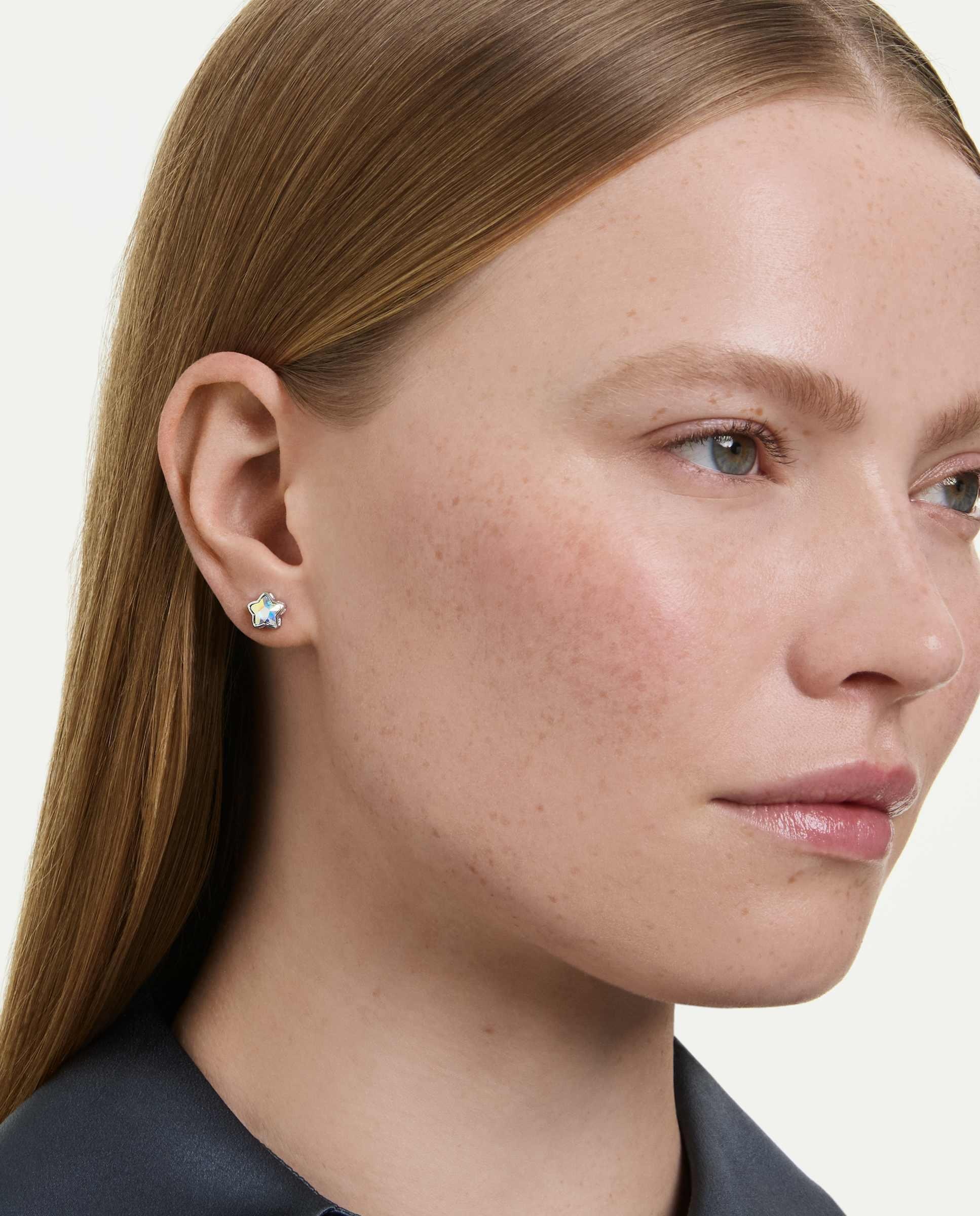 Pendientes chroma largos con estrellas y baño de rodio - Swarovski - Blanco Blanco-6