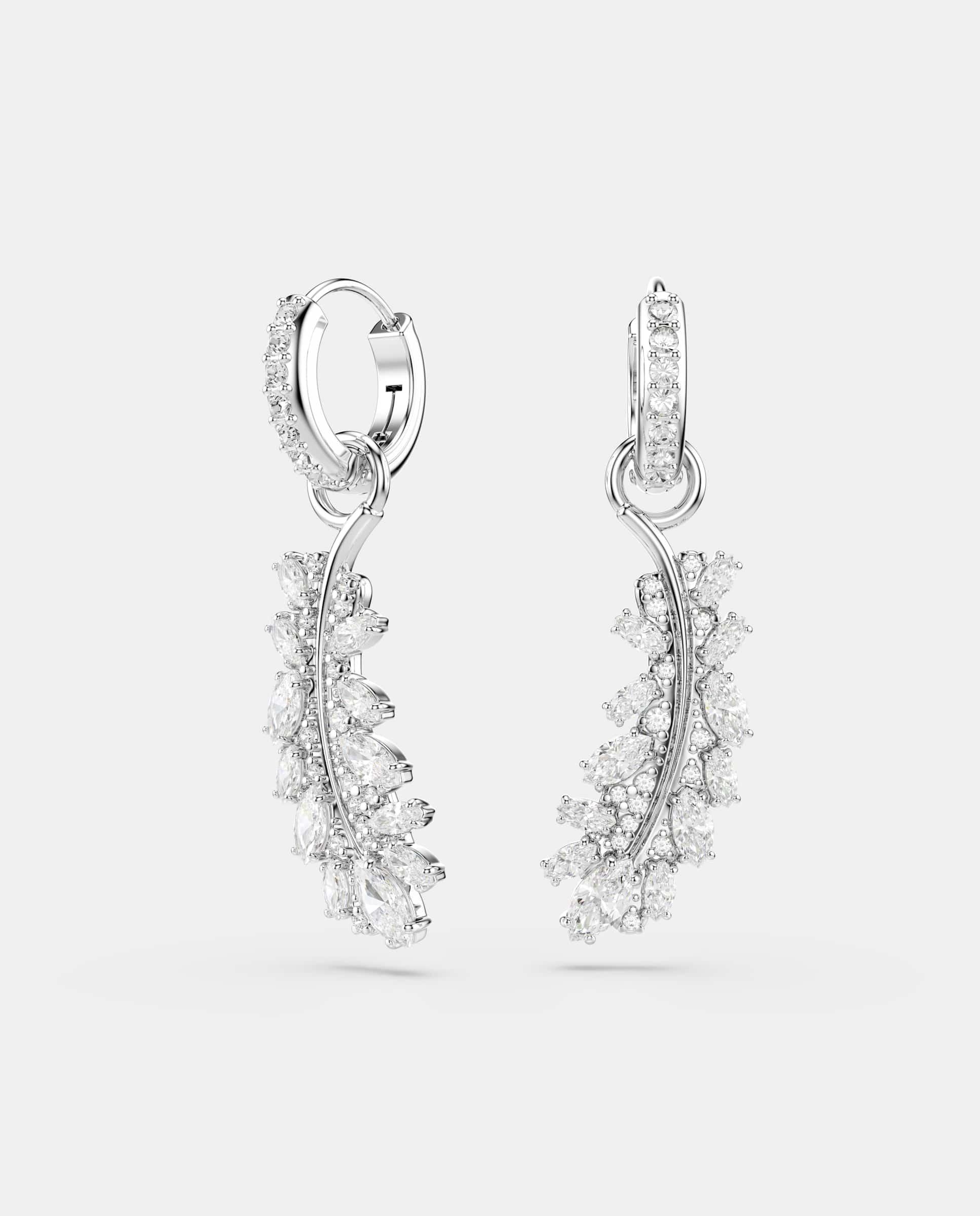Pendientes vienna de aro con colgante en forma de pluma - Swarovski - Blanco Blanco-1