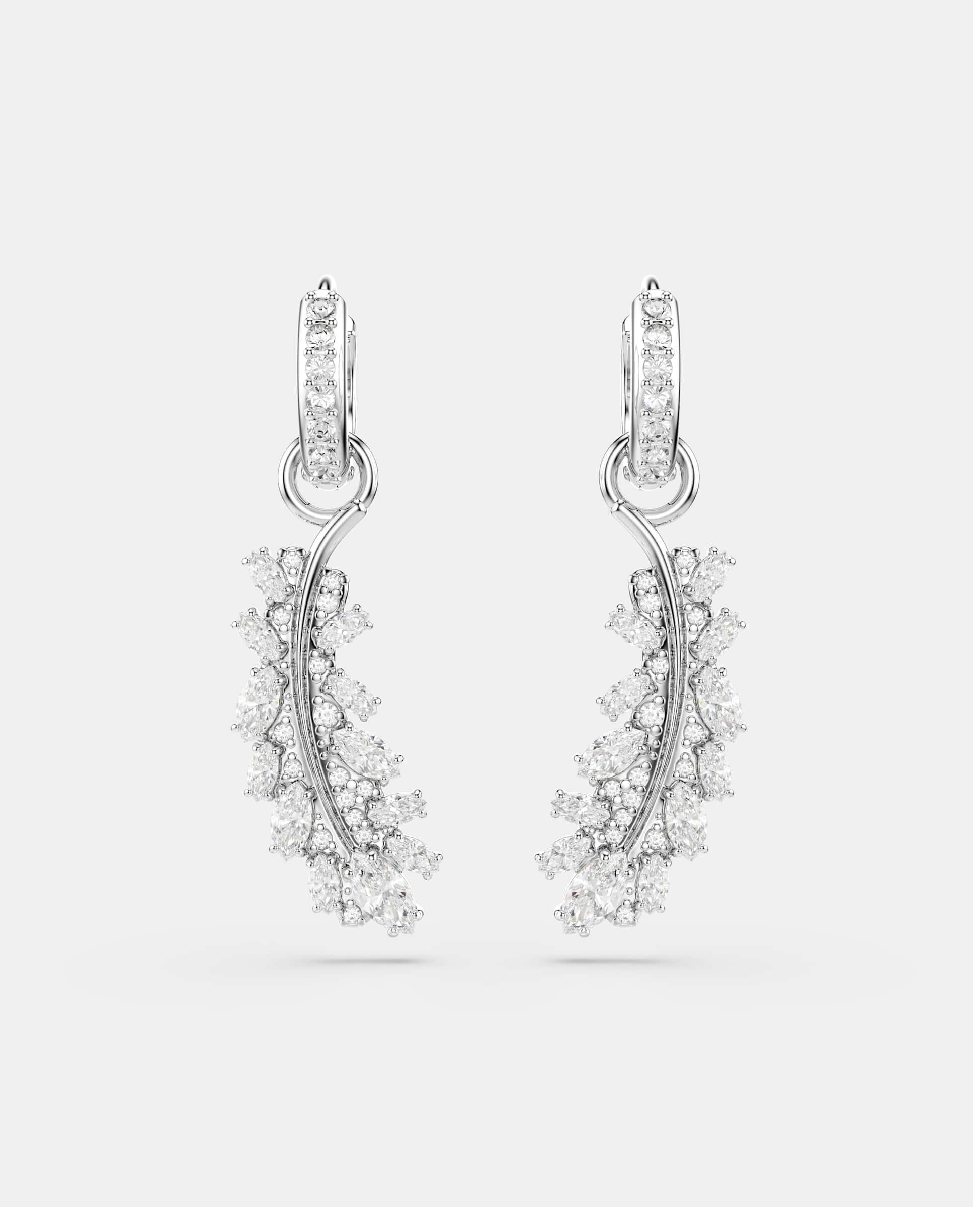 Pendientes vienna de aro con colgante en forma de pluma - Swarovski - Blanco Blanco-2